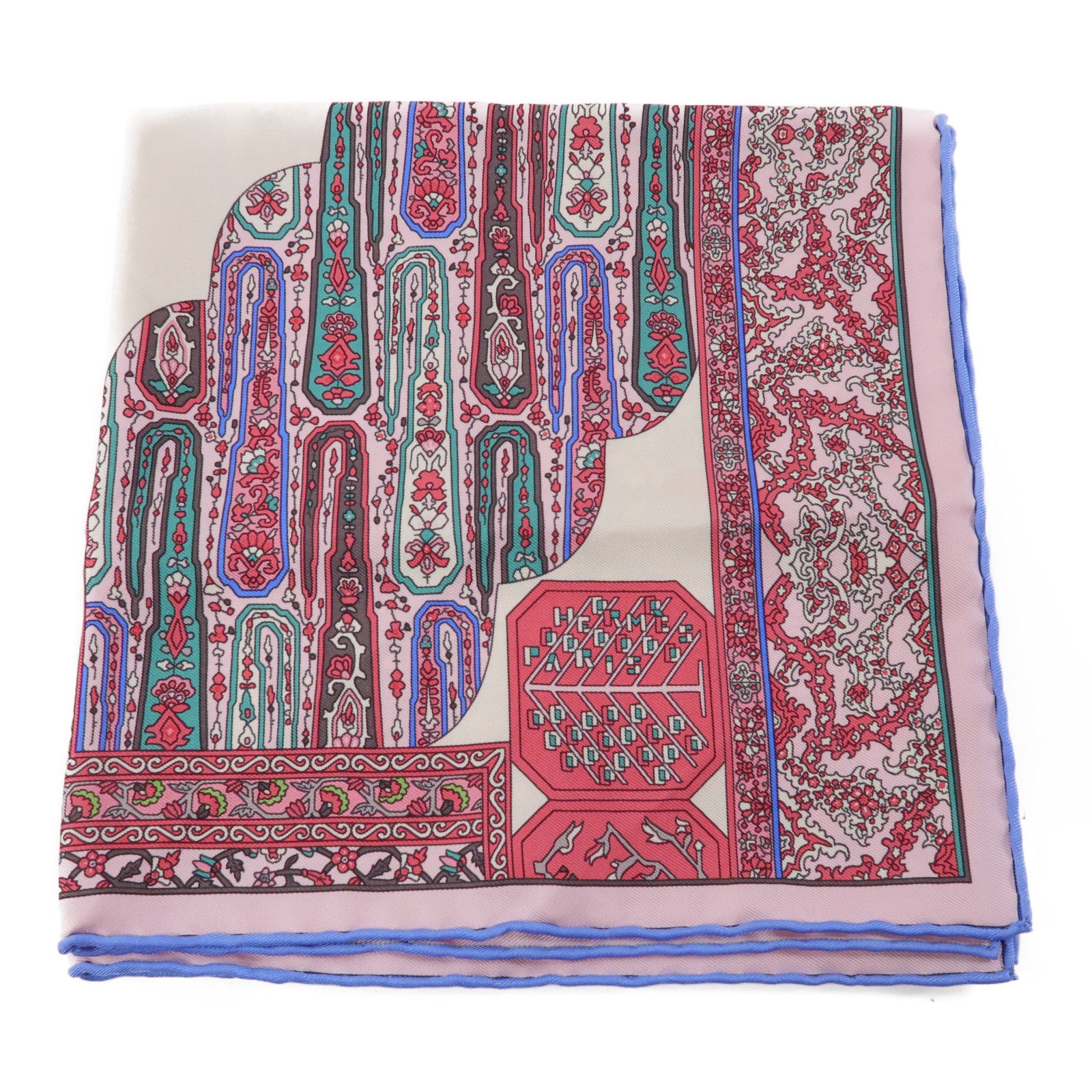 HERMES 絲質Scarf絲巾粉紅色/藍色/白色