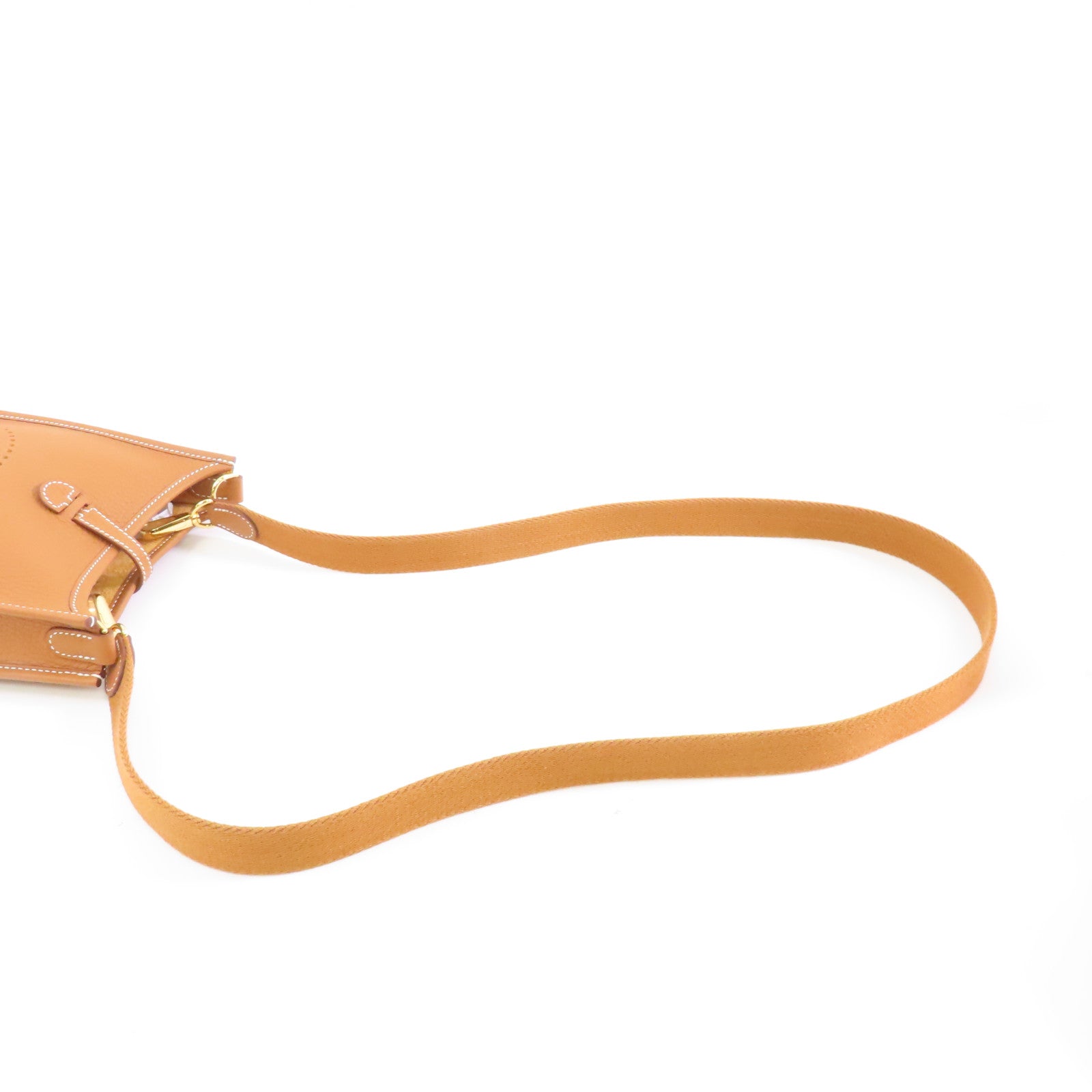 HERMES Clemence皮革Evelyne TPM金扣肩背袋Gold/棕色