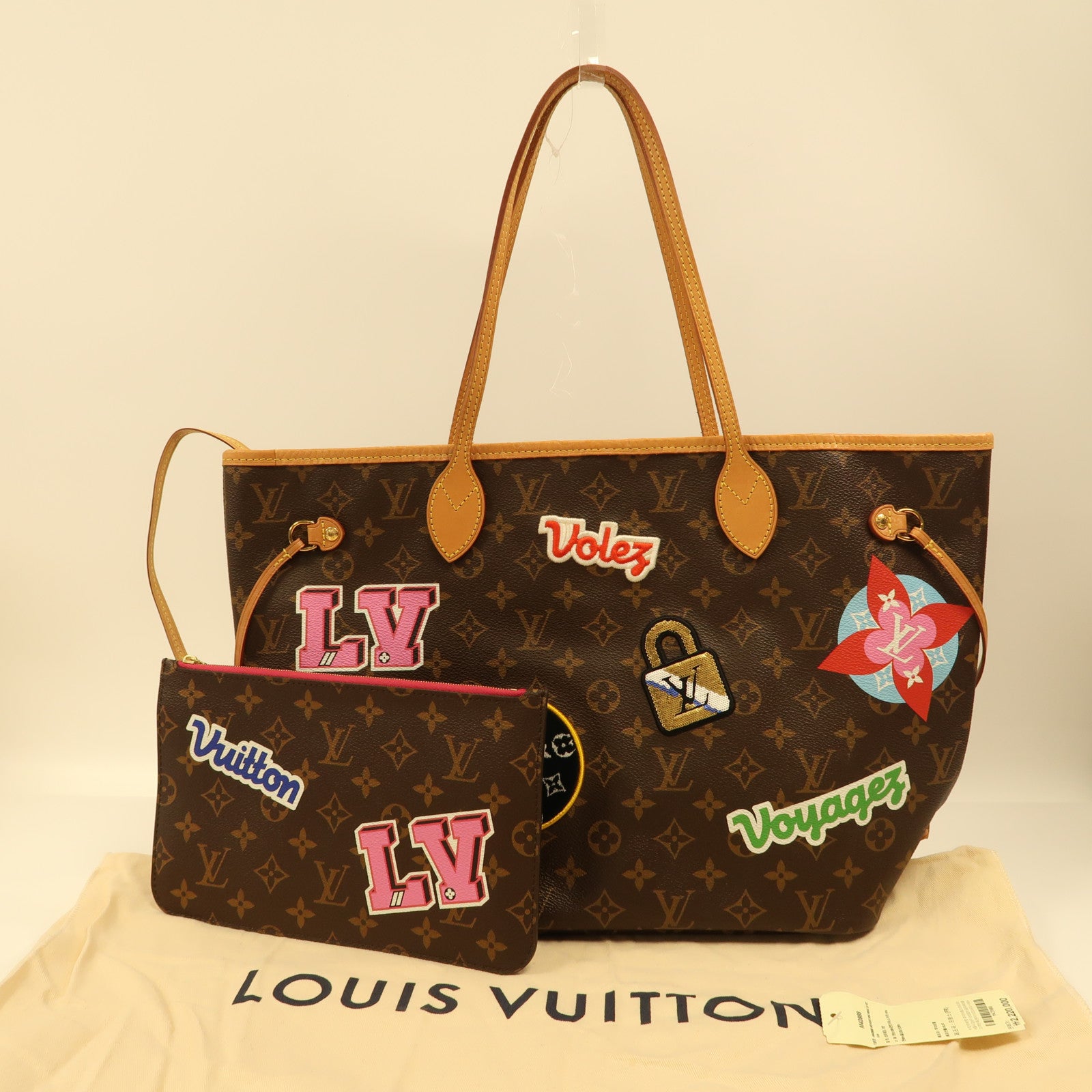 LOUIS VUITTON Monogram Neverfull MM Patches金扣肩背袋啡色