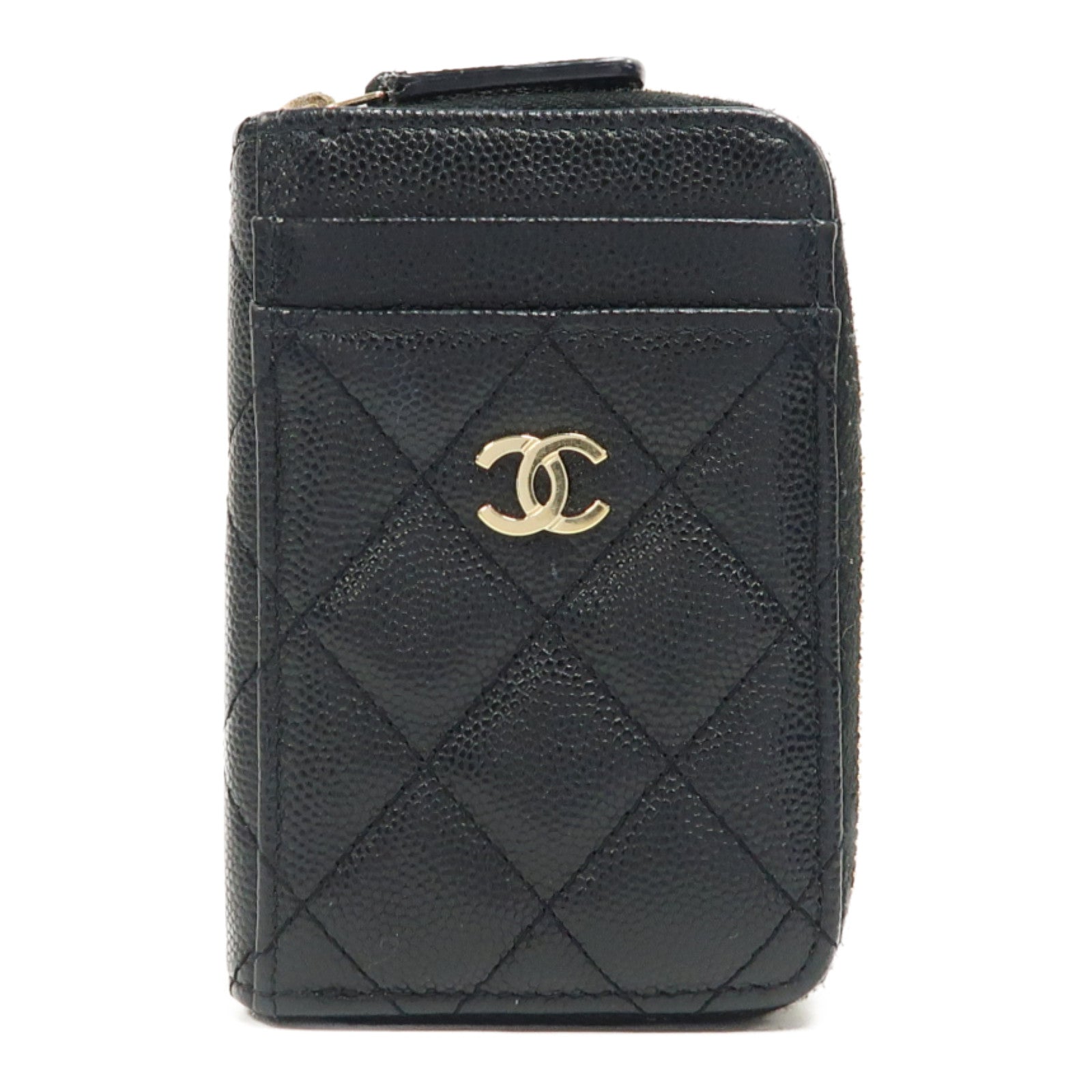 CHANEL 菱格牛皮皮革Card Holder金扣卡片套黑色