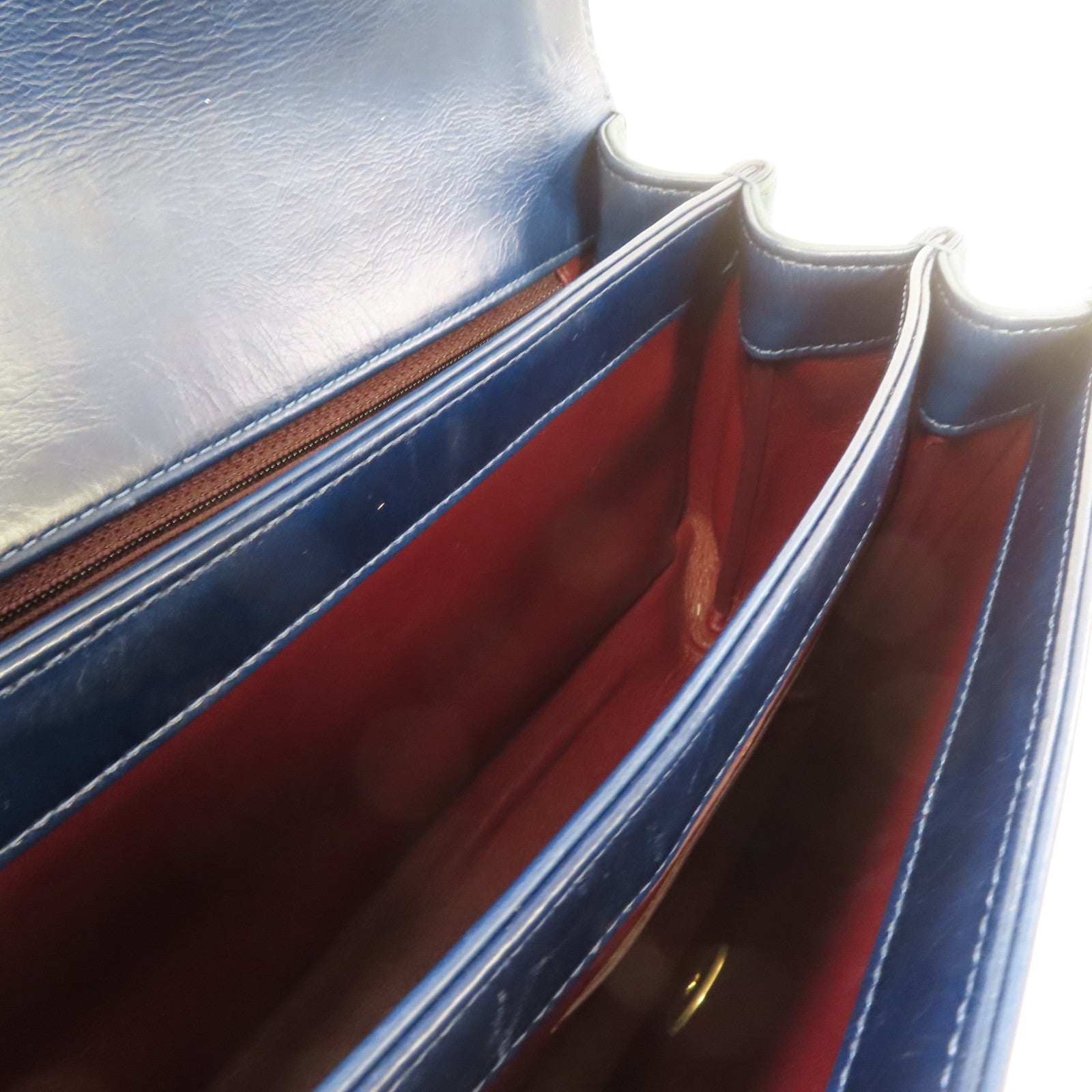 CHANEL 【激減優惠】菱格牛皮皮革Chain Shoulder金扣手挽肩背兩用袋深藍色