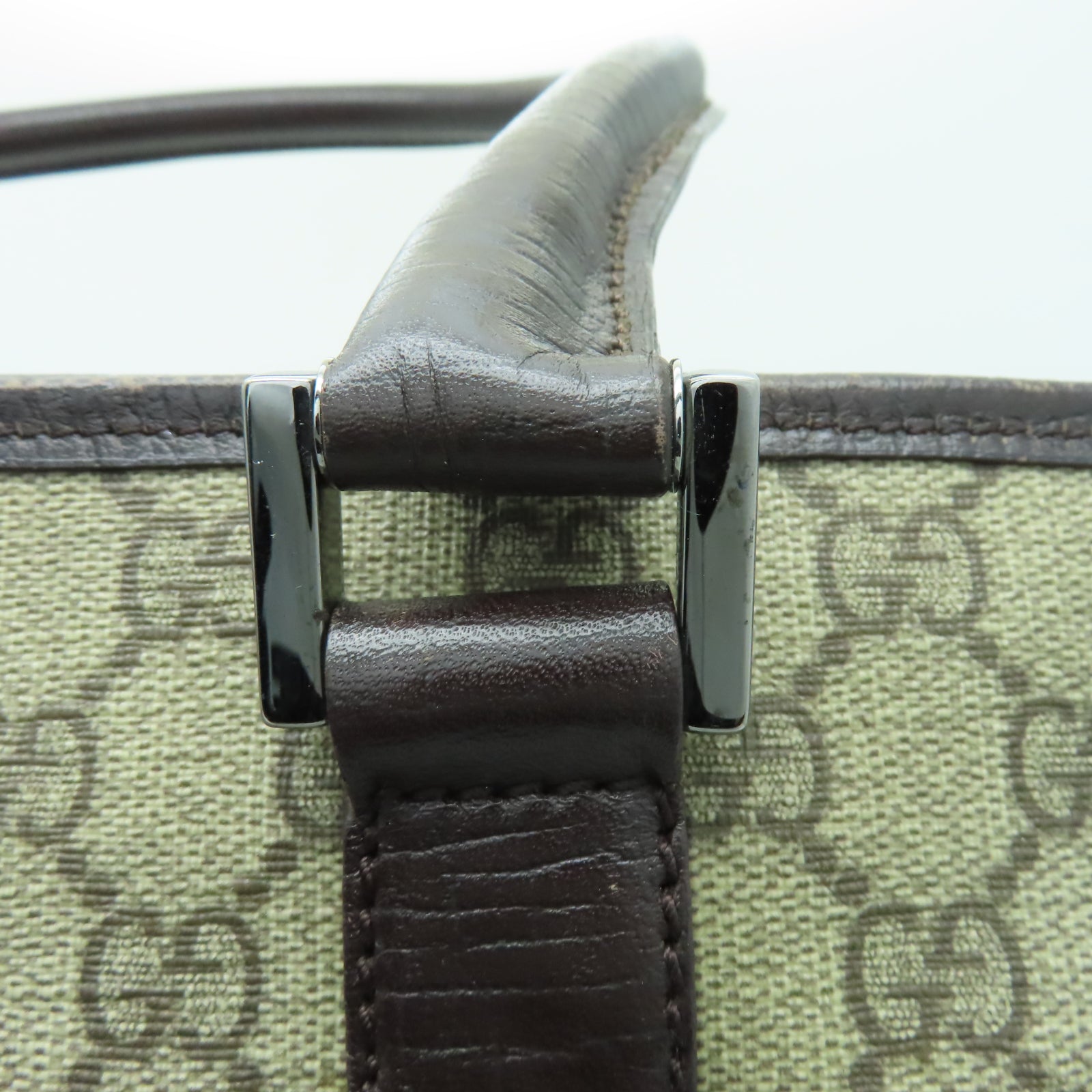 GUCCI 【激減優惠】塗層帆布Tote Bag銀扣肩背袋啡色