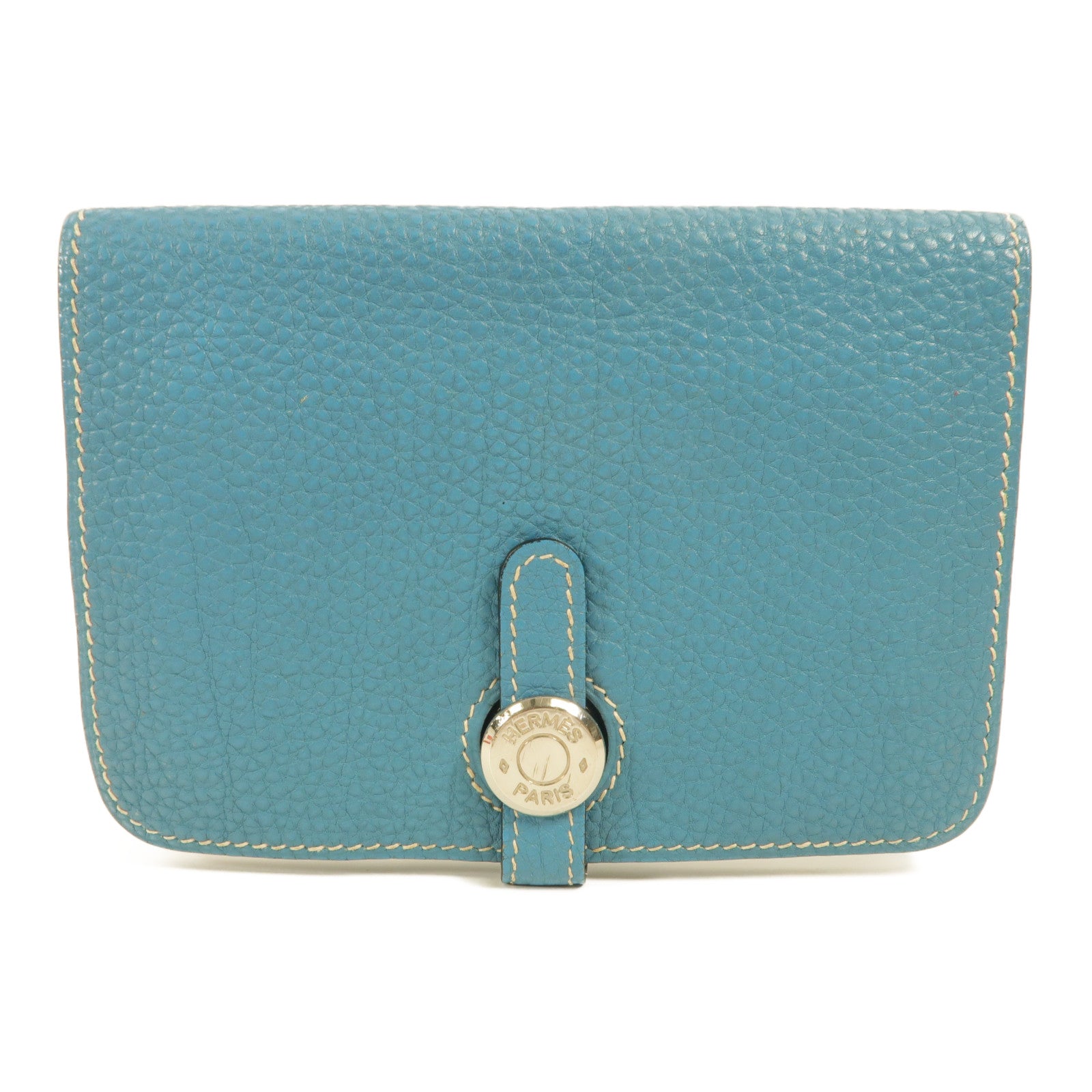 HERMES Togo皮革Dogon Compact錢包Bleu Jeans