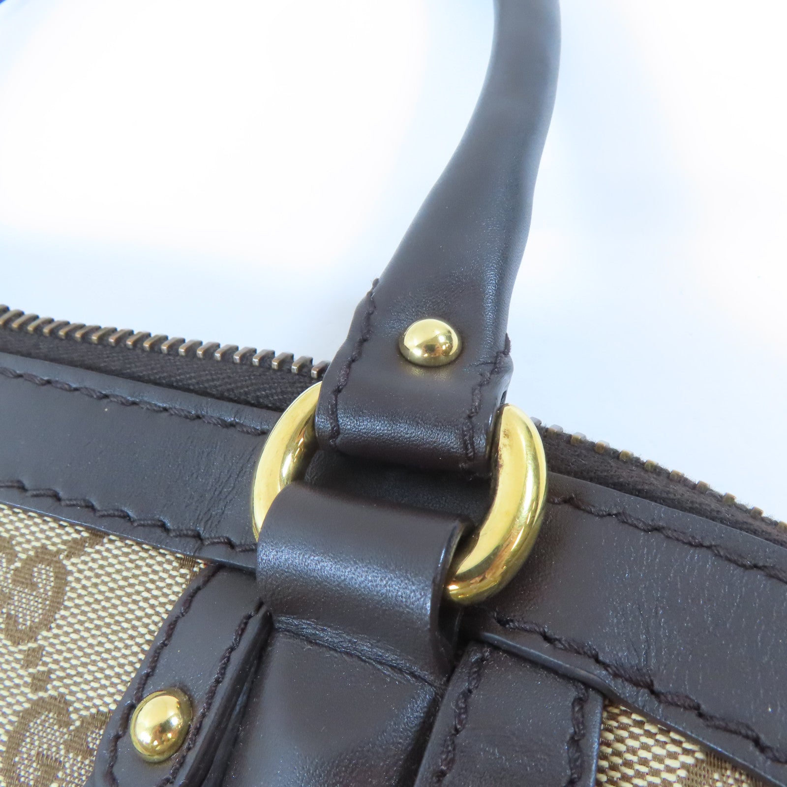 GUCCI 帆布Scarlett金扣手挽肩背兩用袋啡色