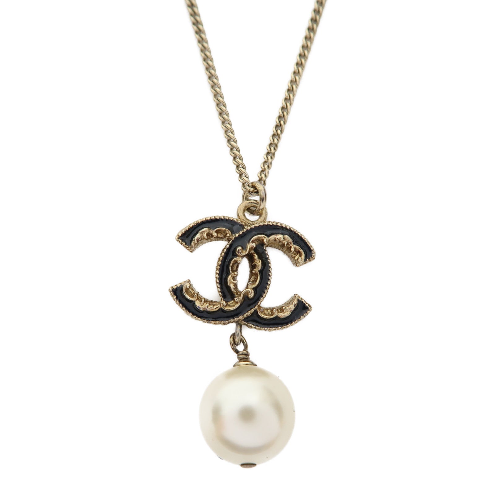 CHANEL 金屬Coco Mark Necklace項鍊黑色/金色
