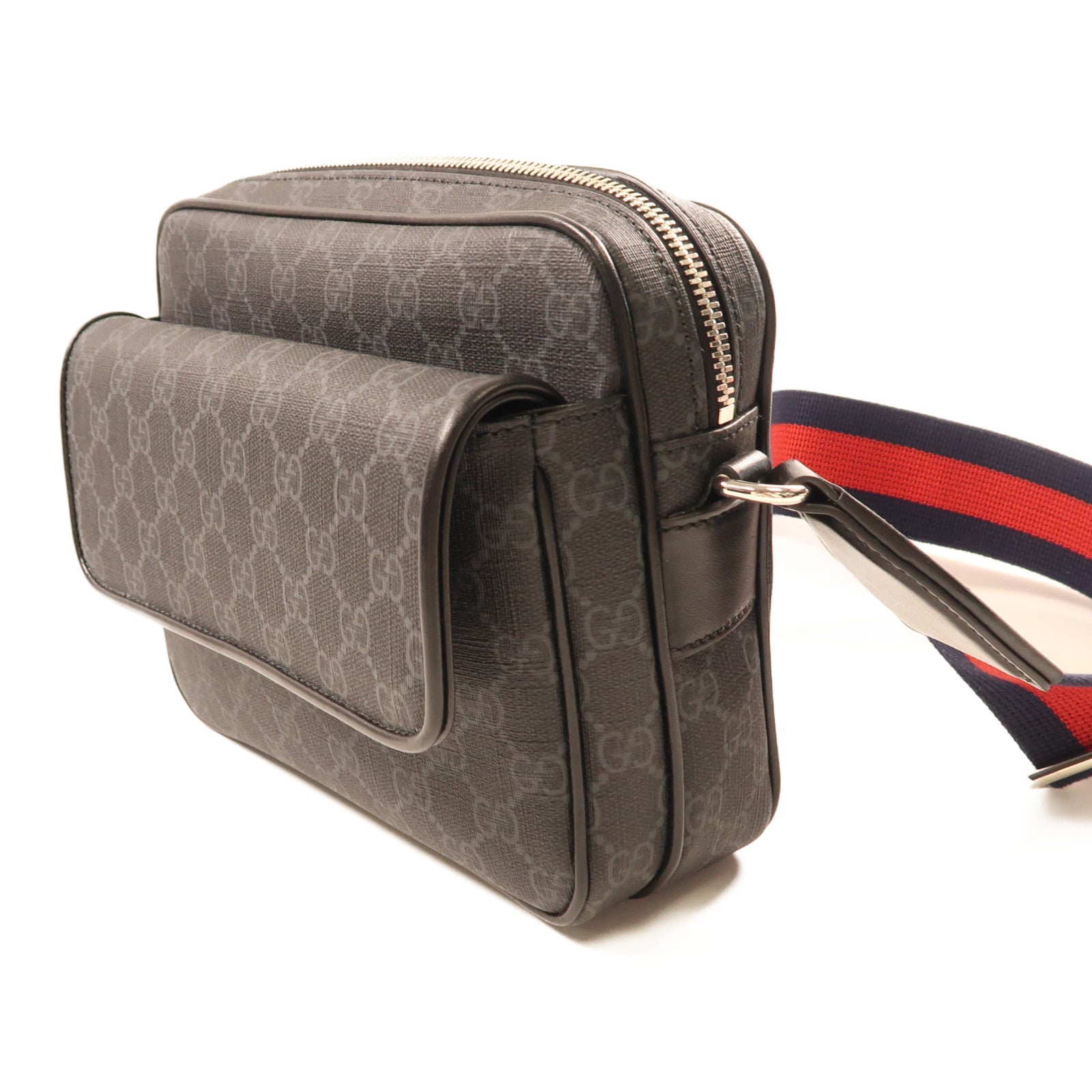 GUCCI 塗層帆布Crossbody Bag銀扣肩背袋