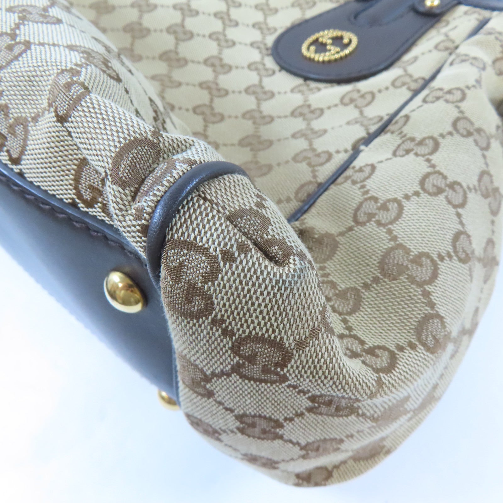 GUCCI 帆布Scarlett金扣手挽肩背兩用袋啡色