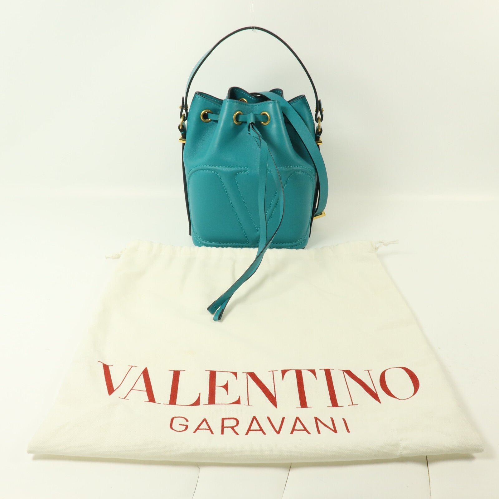 Valentino 牛皮皮革Garavani VLogo Walk Bucket Bag手挽肩背兩用袋