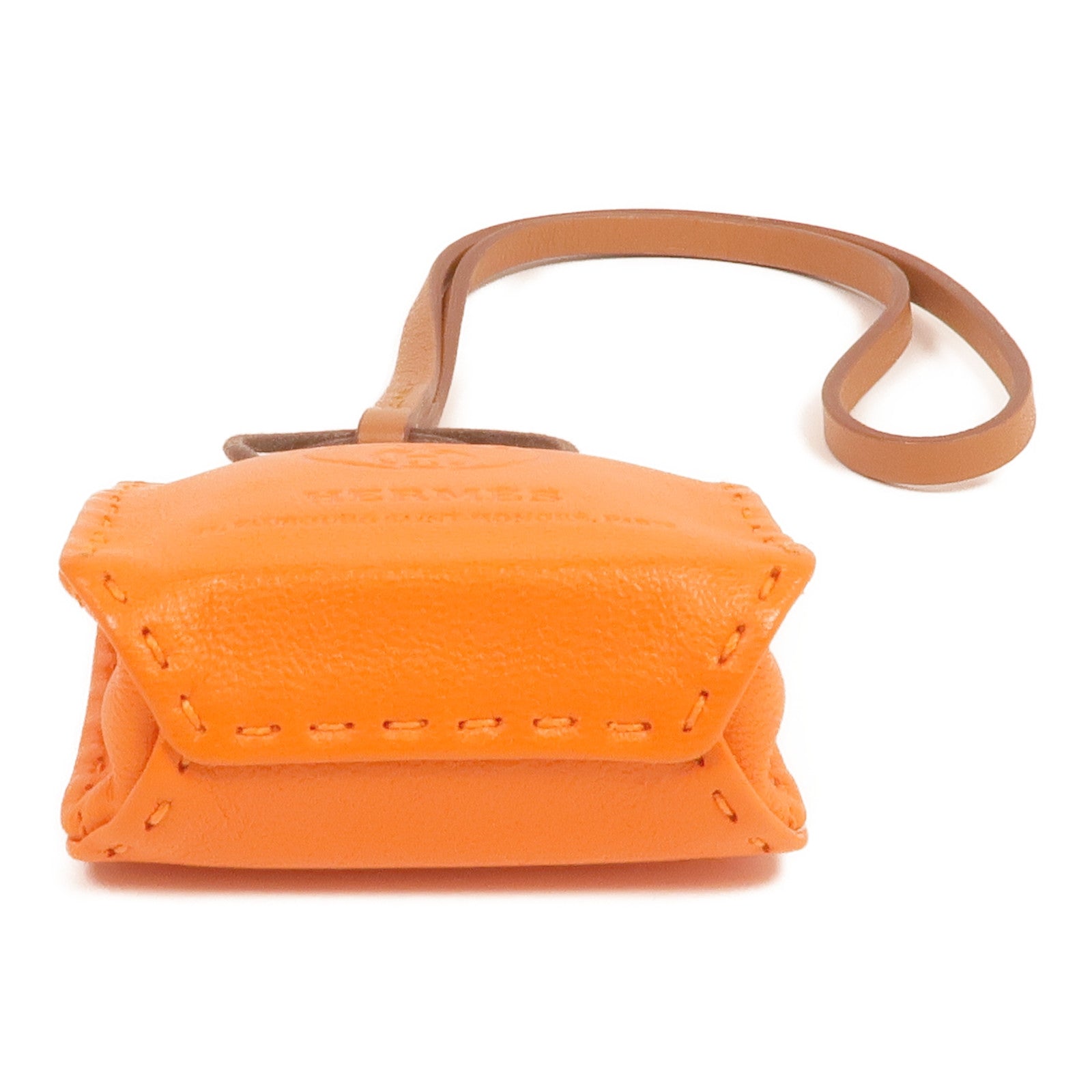 HERMES Milo/Swift皮革Sac Orange Charm掛飾