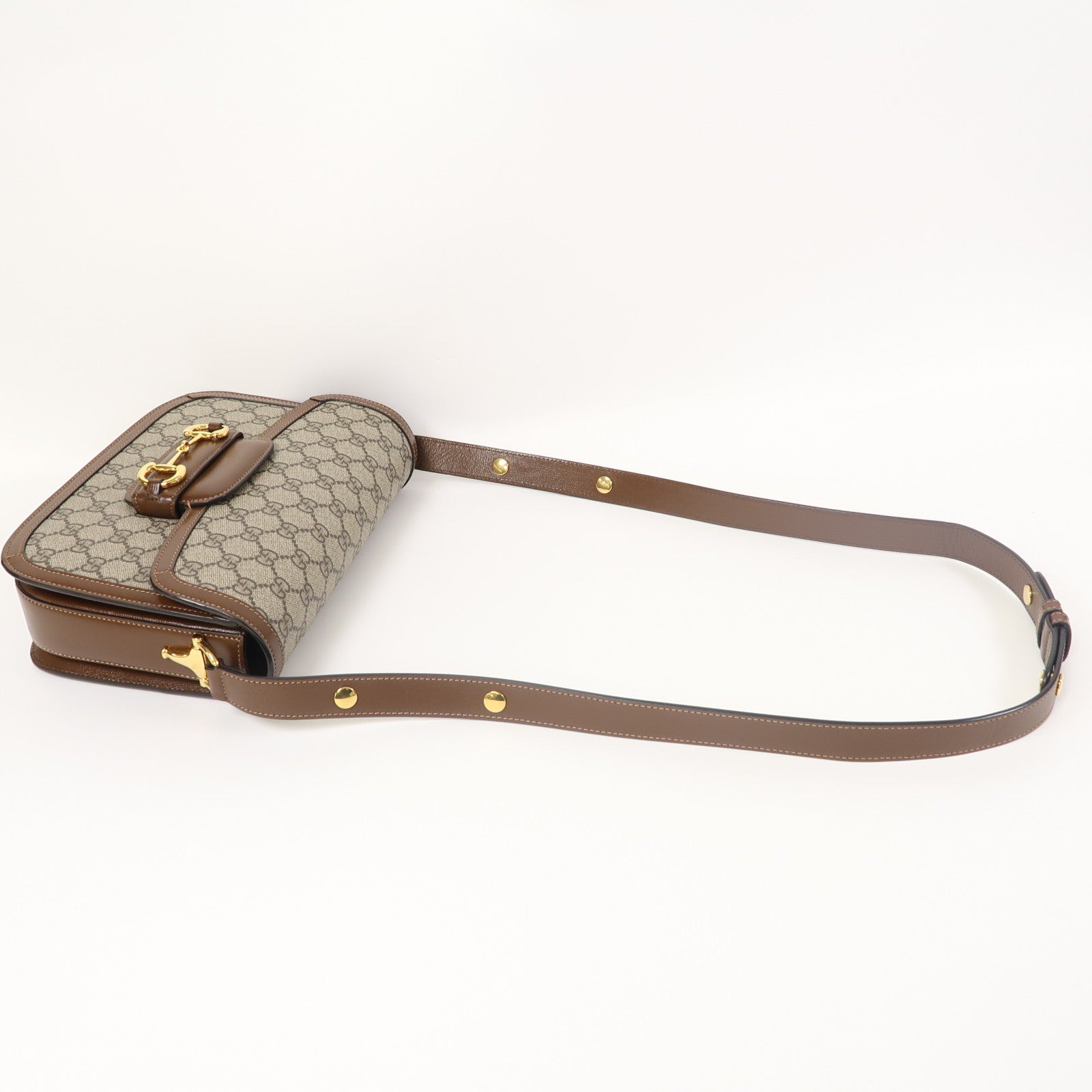 GUCCI 塗層帆布Horsebit 1955金扣肩背袋啡色