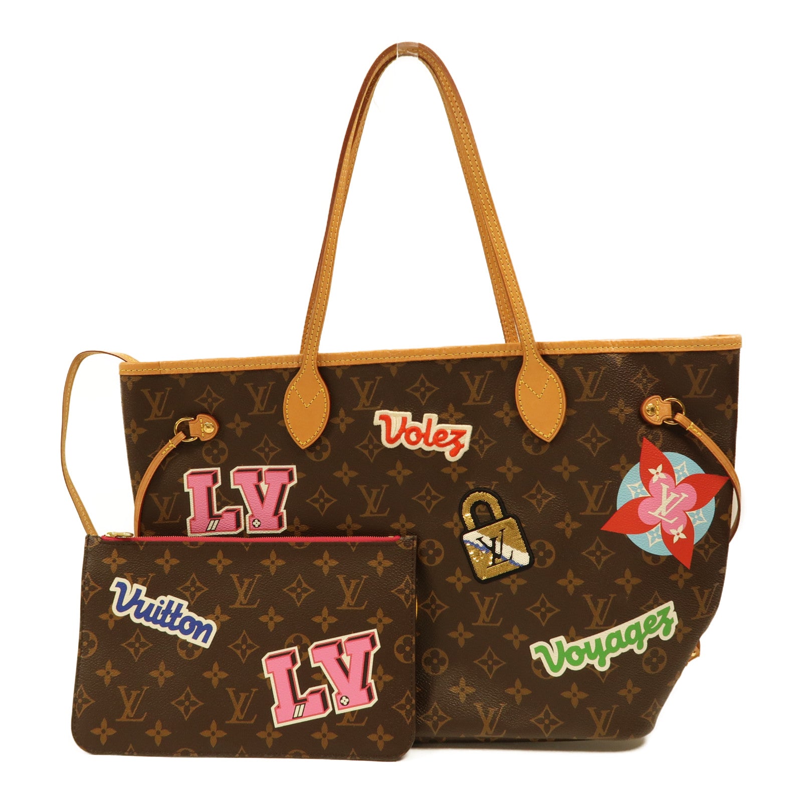 LOUIS VUITTON Monogram Neverfull MM Patches金扣肩背袋啡色