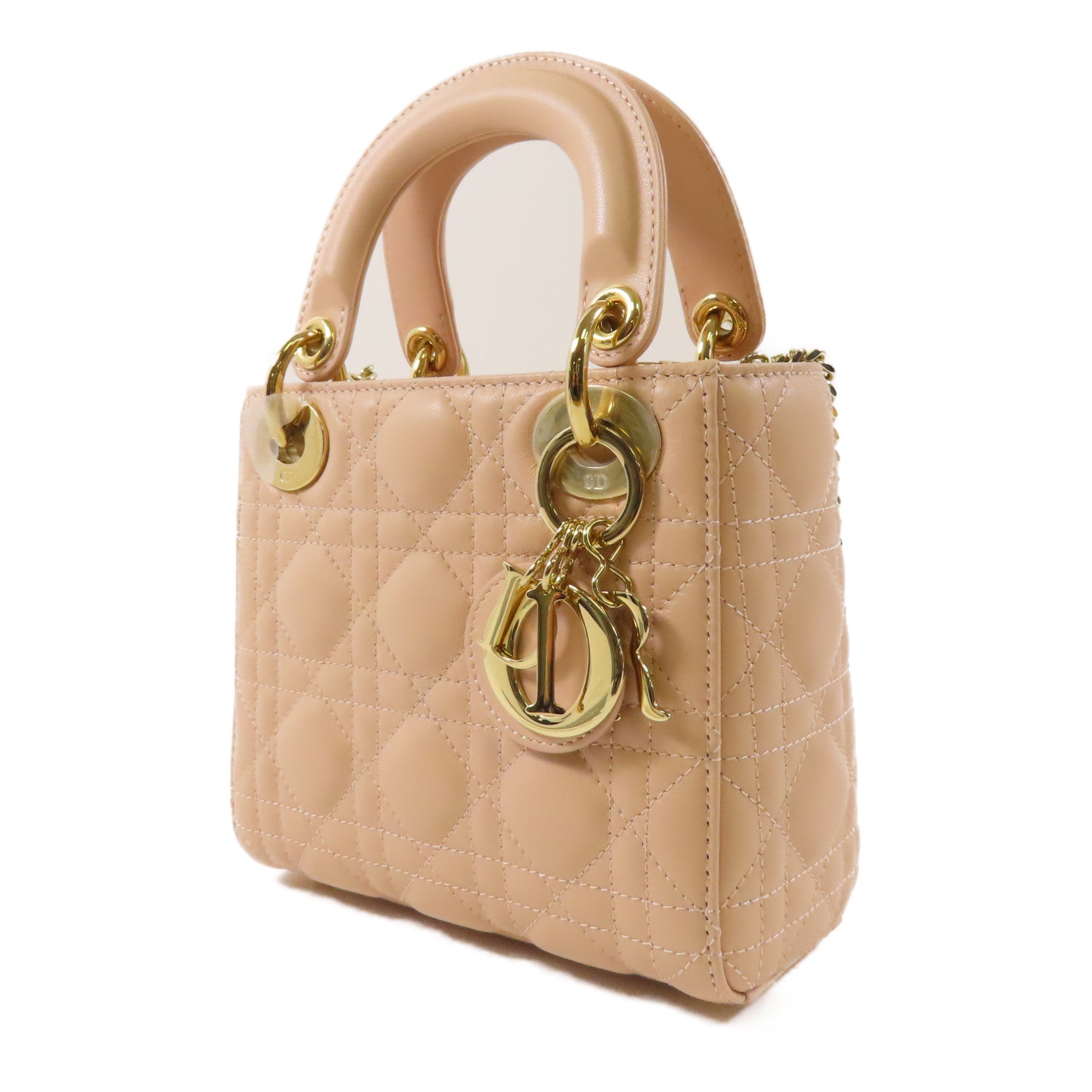 Dior 羊皮皮革Lady Dior Mini金扣手挽肩背兩用袋