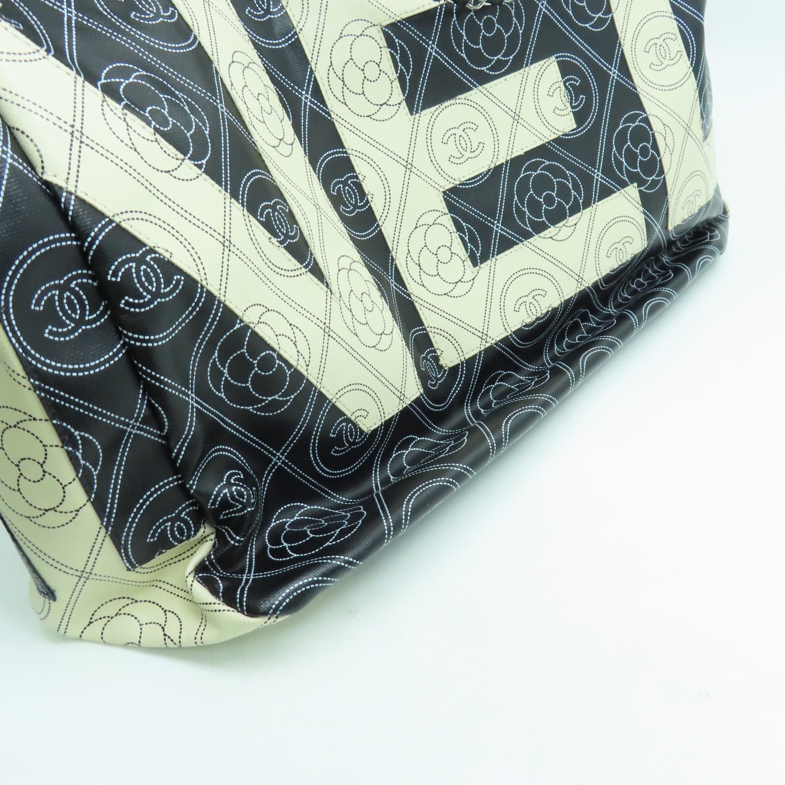 CHANEL 【激減優惠】PVC 2way Shoulder Bag銀扣手挽肩背兩用袋黑色白色