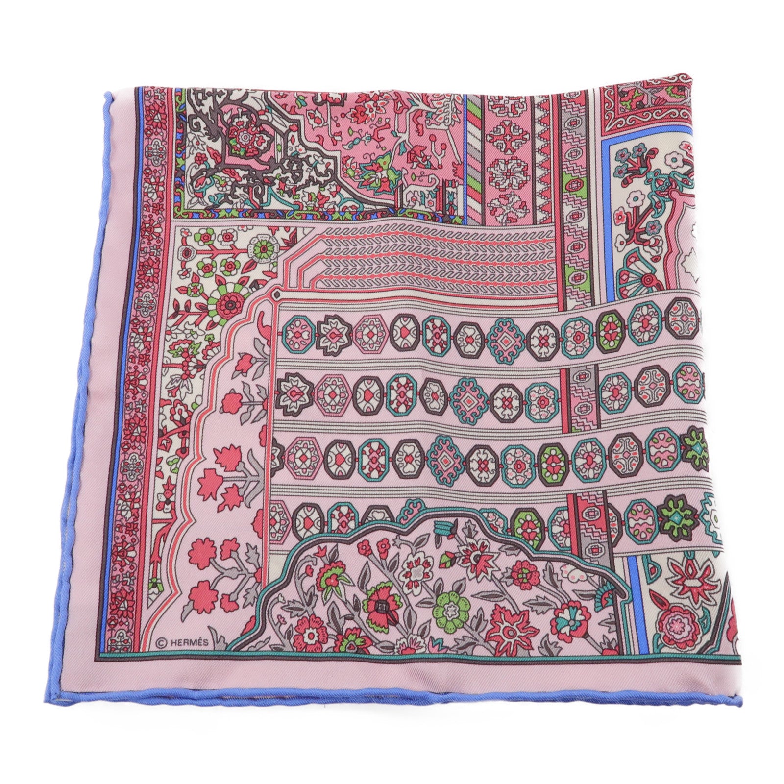 HERMES 絲質Scarf絲巾粉紅色/藍色/白色
