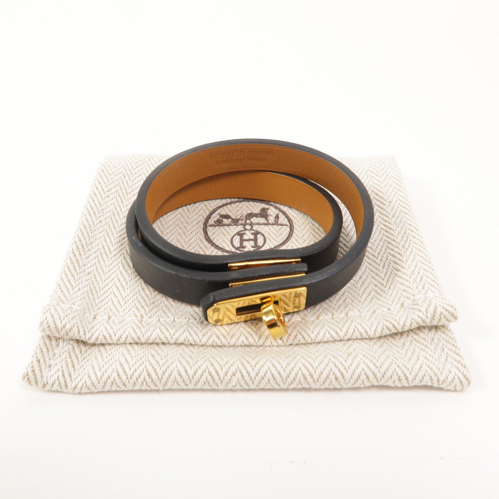 HERMES Swift皮革Mini Kelly Double Tour Bracelet手環Noir