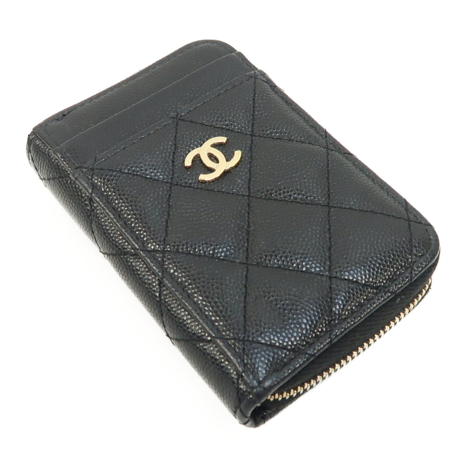 CHANEL 菱格牛皮皮革Card Holder金扣卡片套黑色