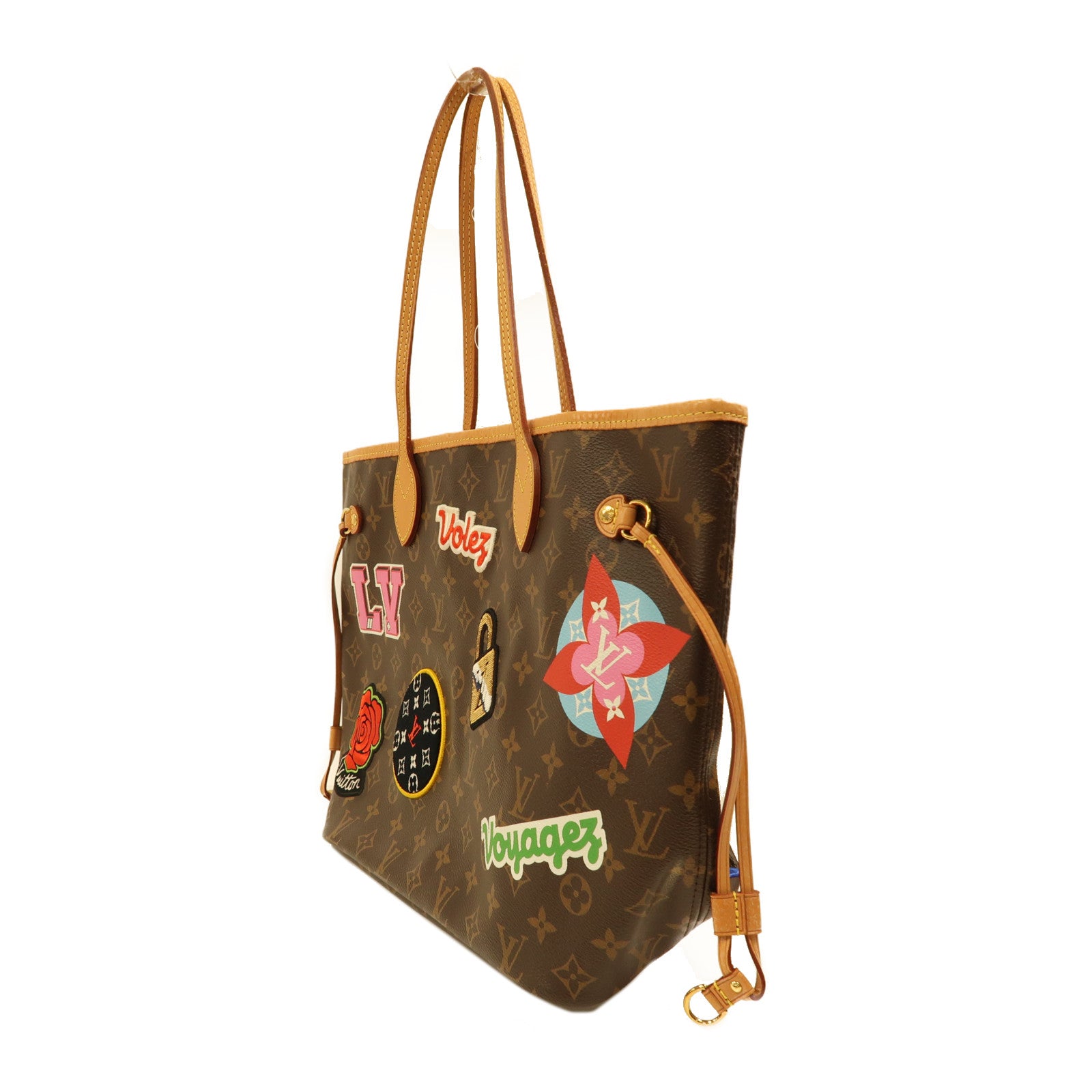 LOUIS VUITTON Monogram Neverfull MM Patches金扣肩背袋啡色