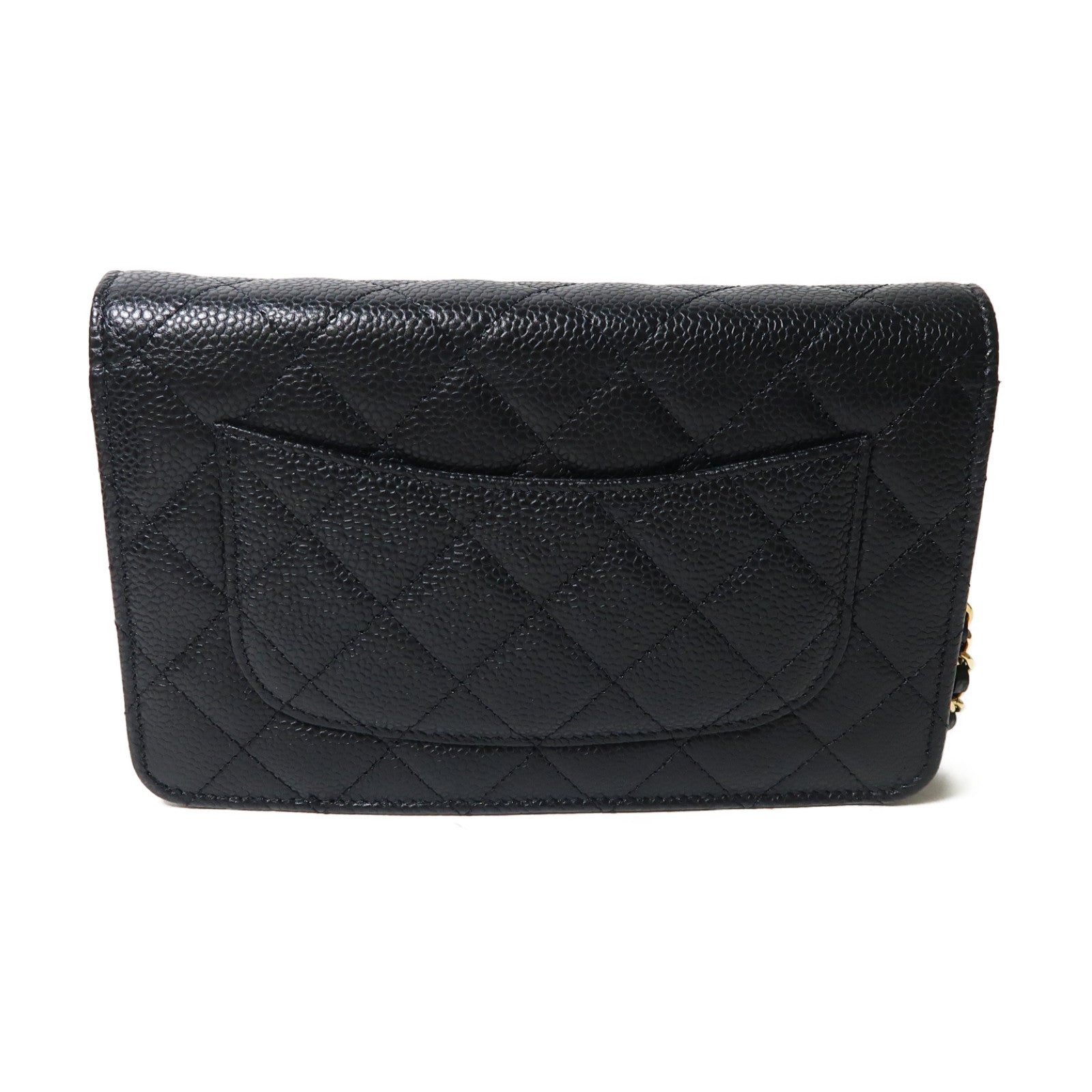 CHANEL 菱格Caviar皮革Wallet On Chain金扣鏈帶肩背袋黑色