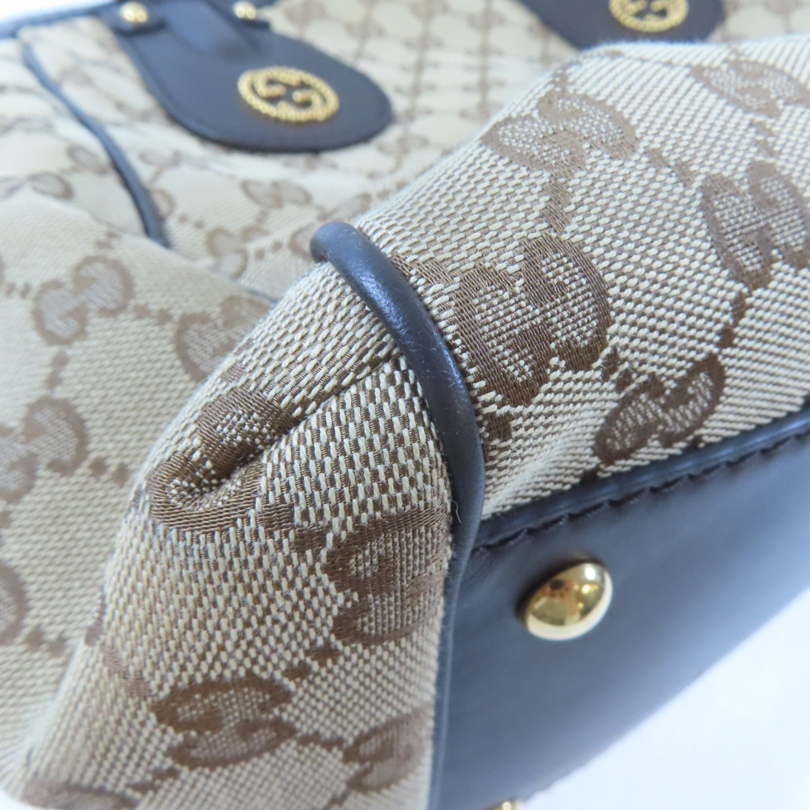 GUCCI 帆布Scarlett金扣手挽肩背兩用袋啡色