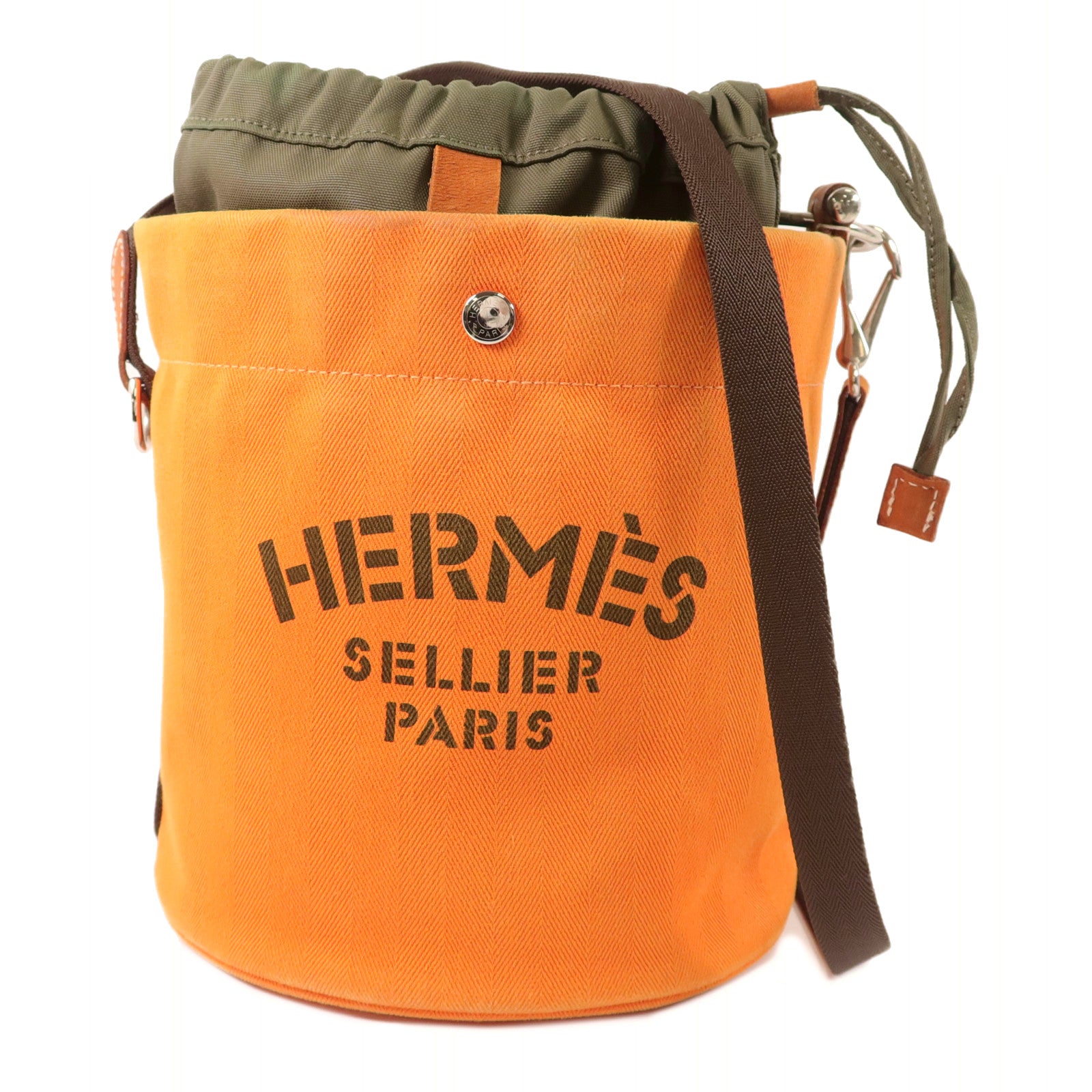 HERMES Toile Sac De Pansage Grooming Bucket Bag肩背袋Orange