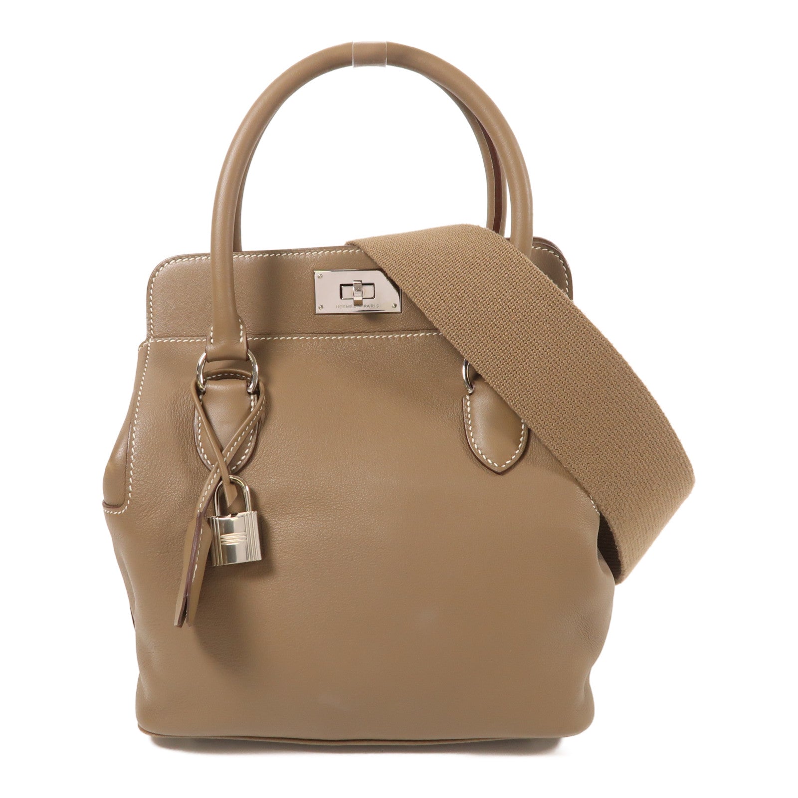 HERMES Swift皮革Tool Box 20銀扣手挽肩背兩用袋Etoupe