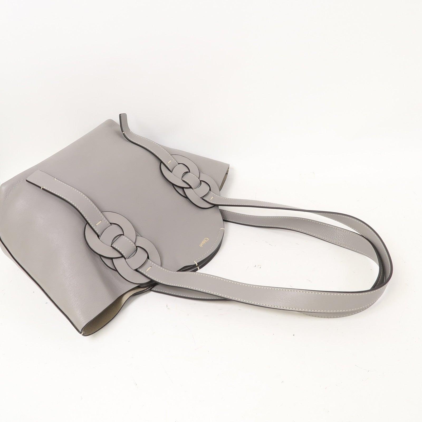 Chloe 牛皮皮革Shoulder Bag金扣肩背袋灰色