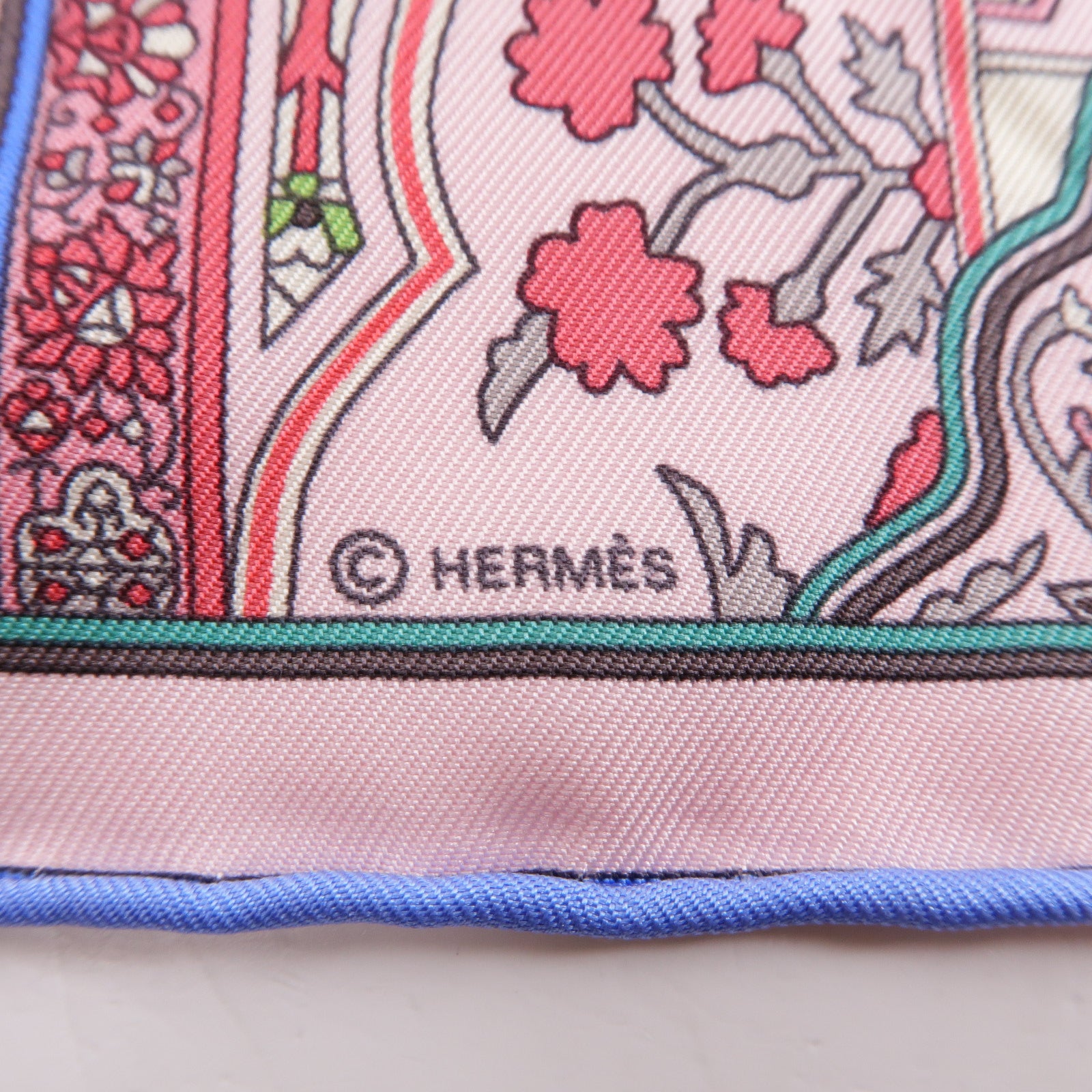 HERMES 絲質Scarf絲巾粉紅色/藍色/白色