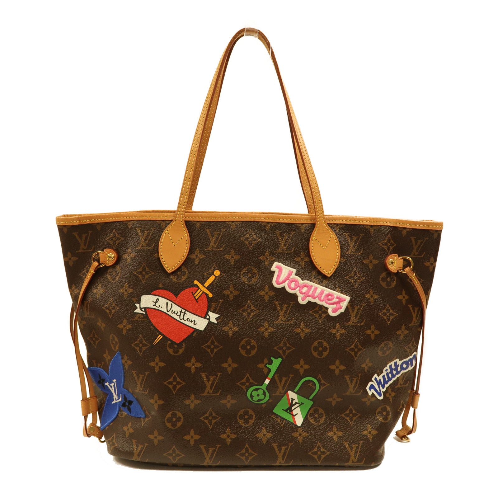 LOUIS VUITTON Monogram Neverfull MM Patches金扣肩背袋啡色