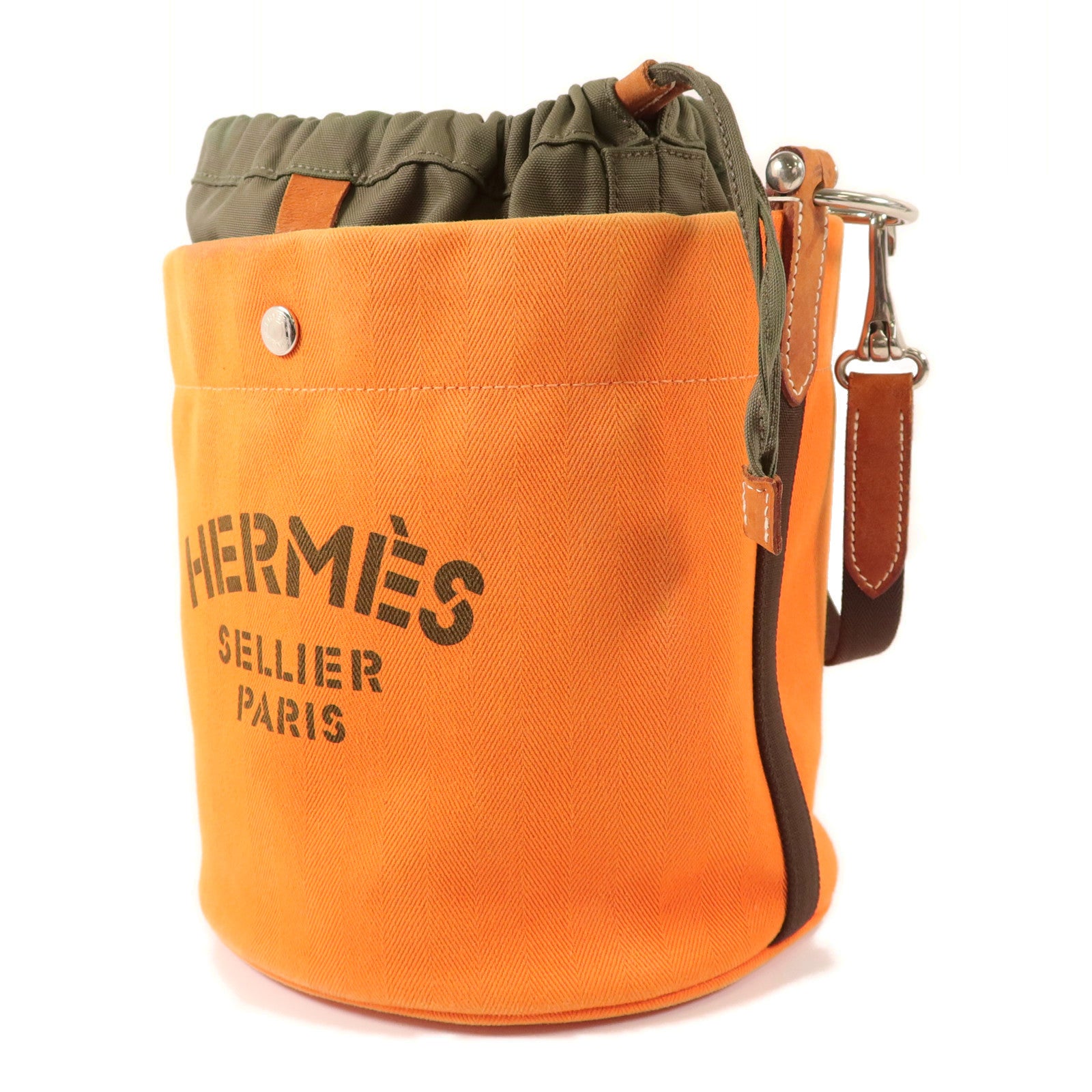 HERMES Toile Sac De Pansage Grooming Bucket Bag肩背袋Orange