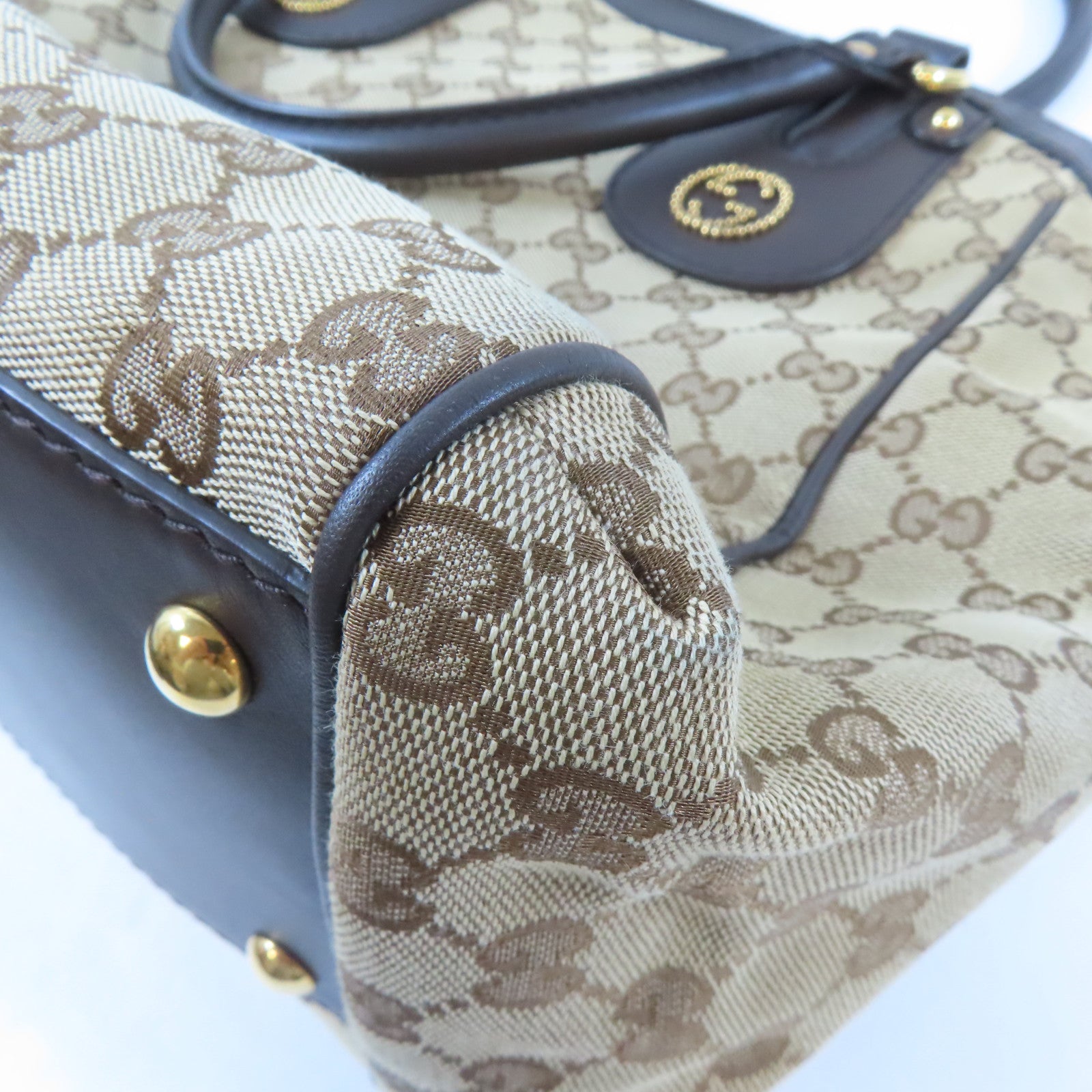 GUCCI 帆布Scarlett金扣手挽肩背兩用袋啡色