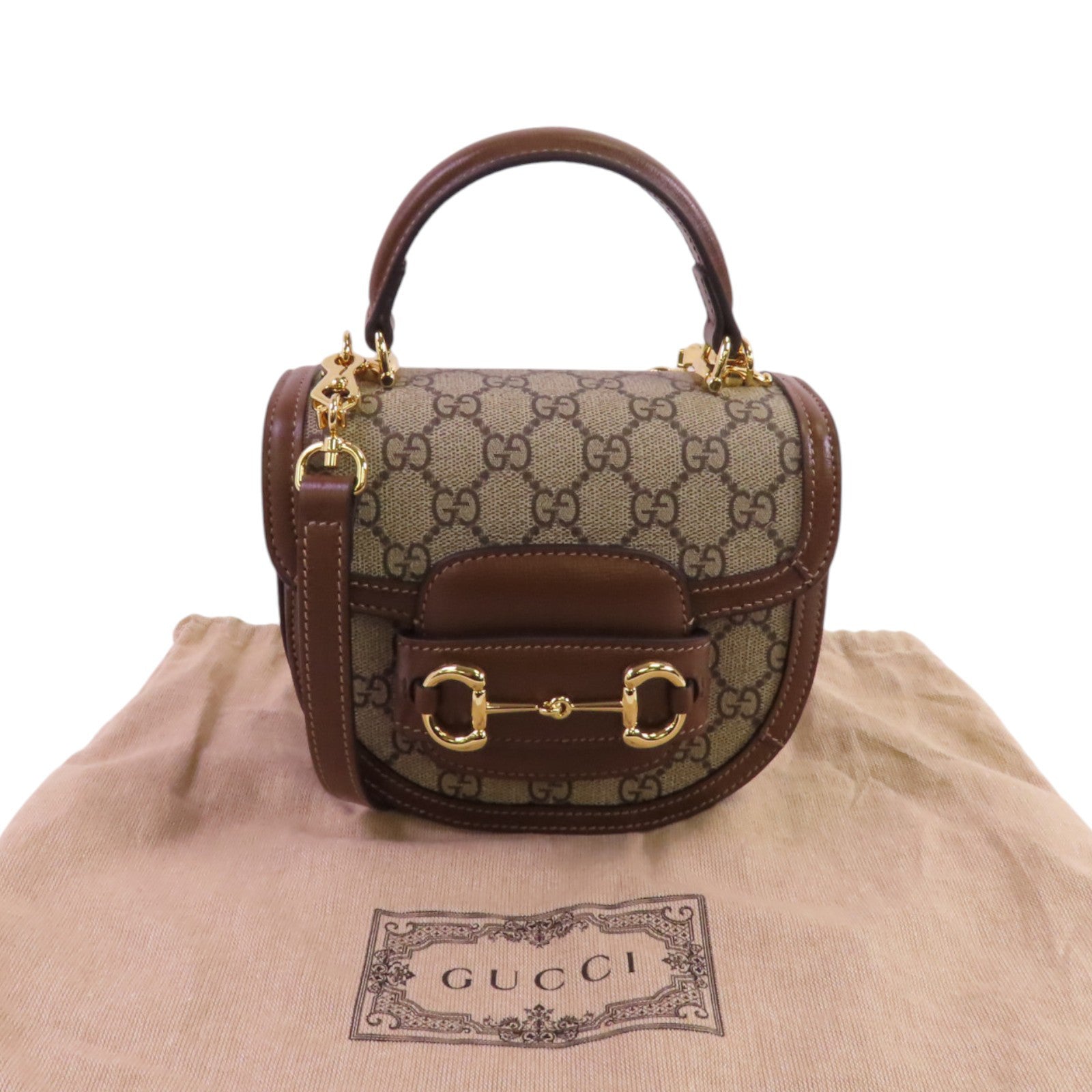 GUCCI 塗層帆布Horsebit 1955 Mini Top Handle金扣手挽肩背兩用袋