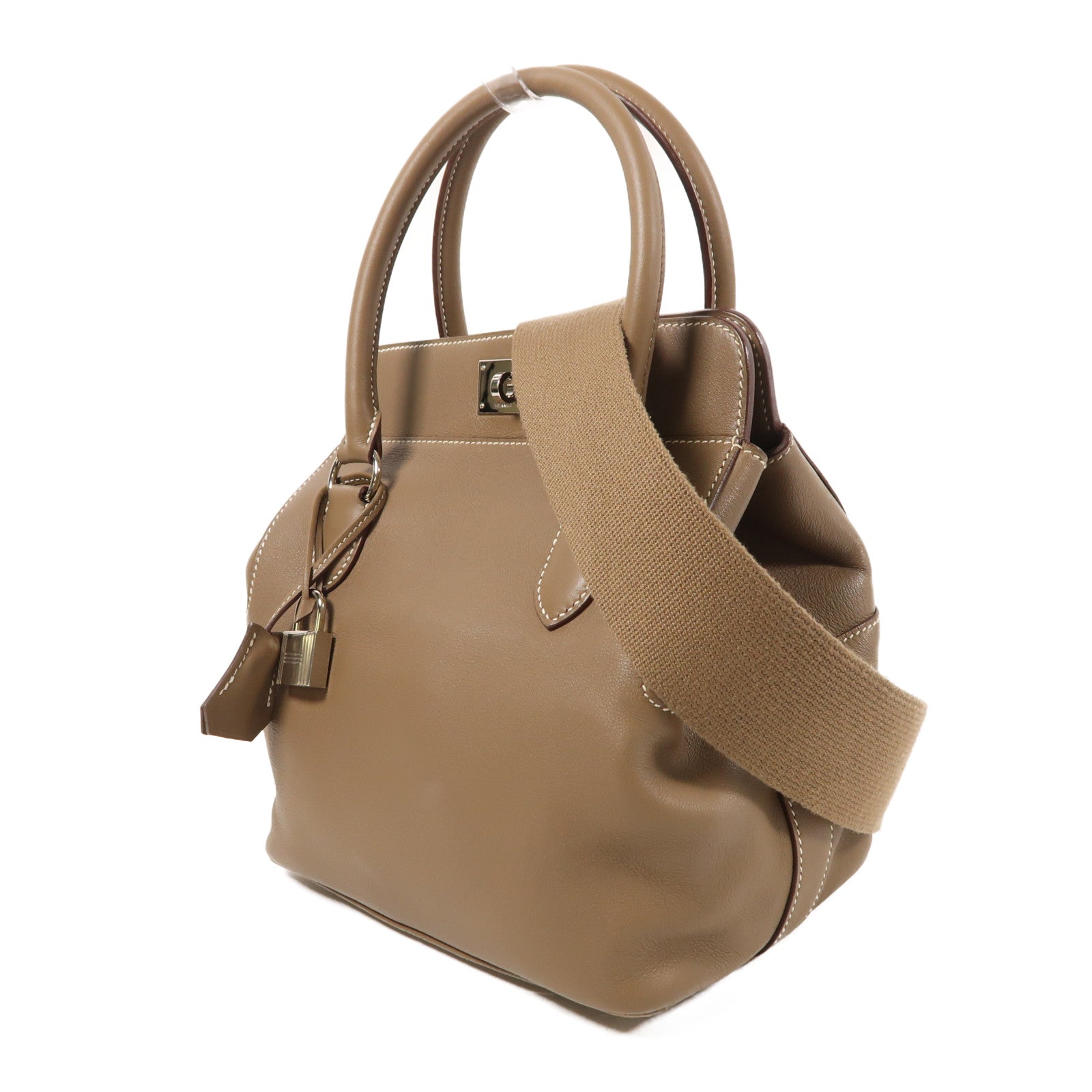 HERMES Swift皮革Tool Box 20銀扣手挽肩背兩用袋Etoupe