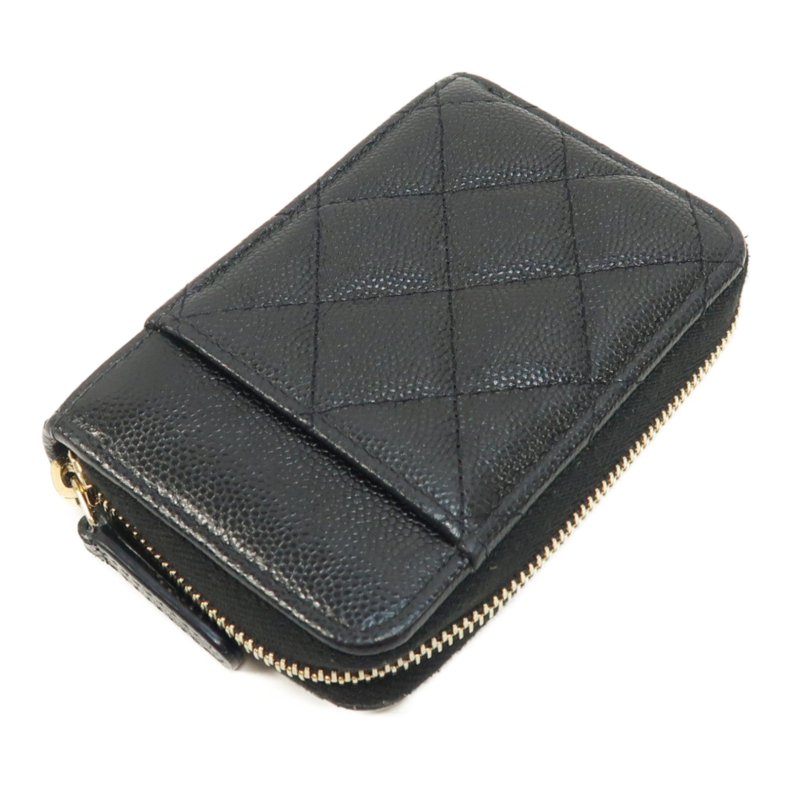 CHANEL 菱格牛皮皮革Card Holder金扣卡片套黑色
