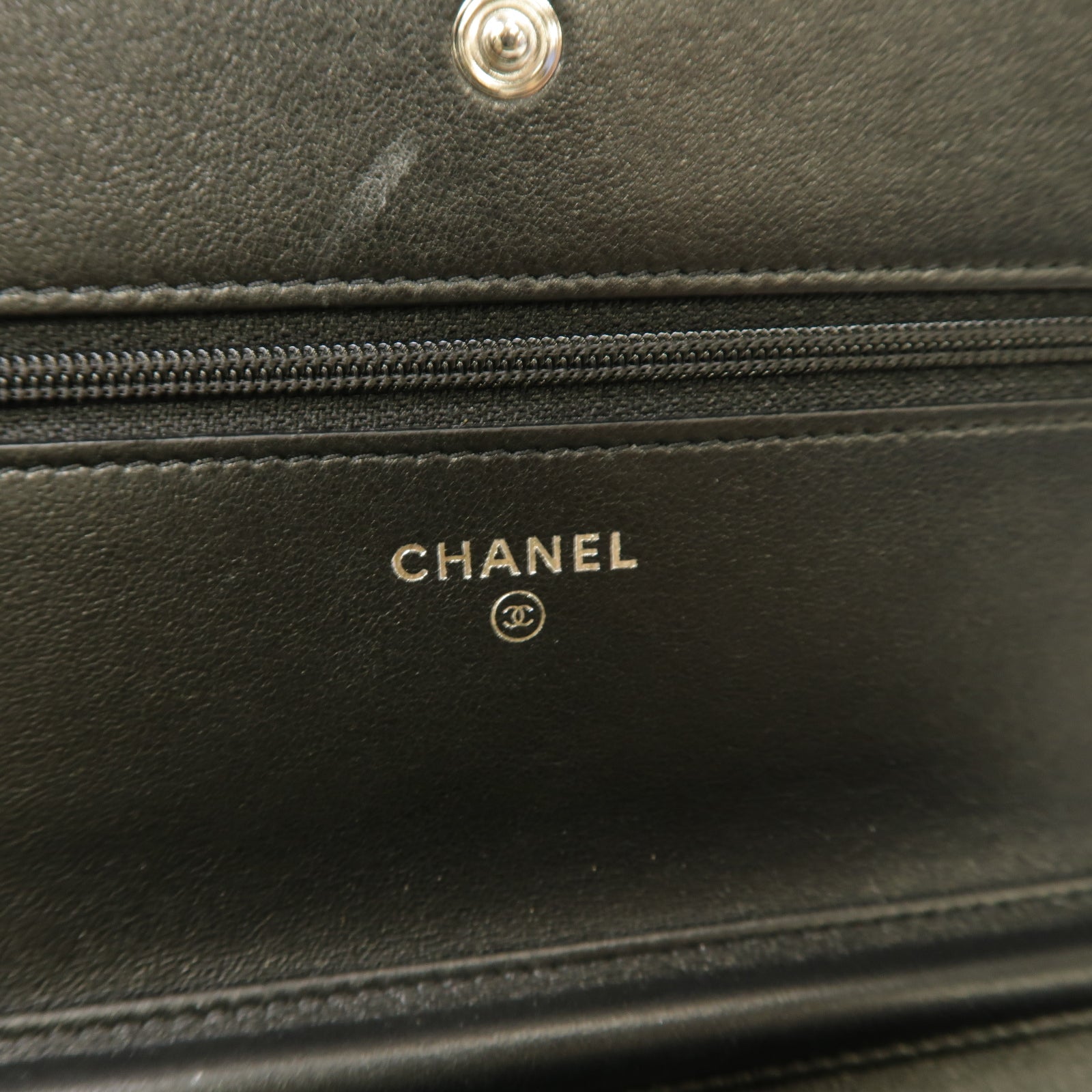 CHANEL 羊皮皮革Wallet On Chain Shoulder Bag銀扣鏈帶肩背袋黑色