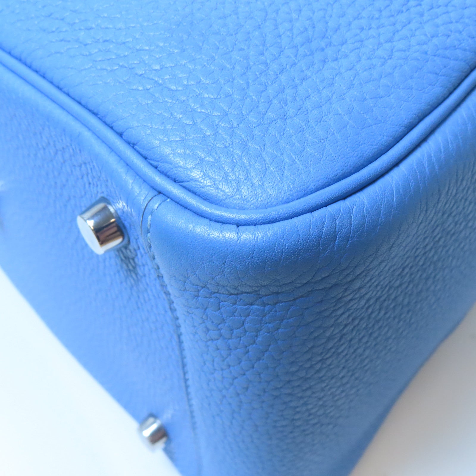 HERMES 【激減優惠】Clemence皮革Lindy 26銀扣手挽肩背兩用袋天堂藍色