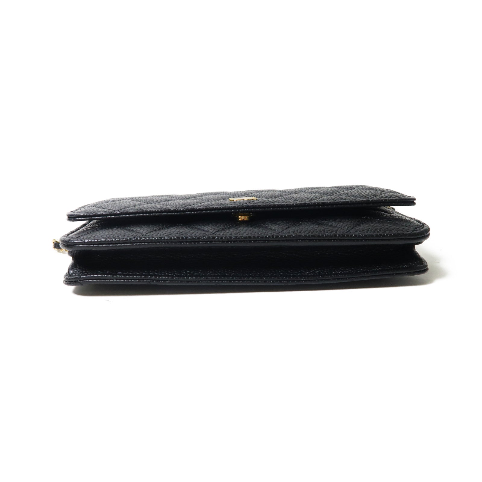 CHANEL 菱格Caviar皮革Wallet On Chain金扣鏈帶肩背袋黑色