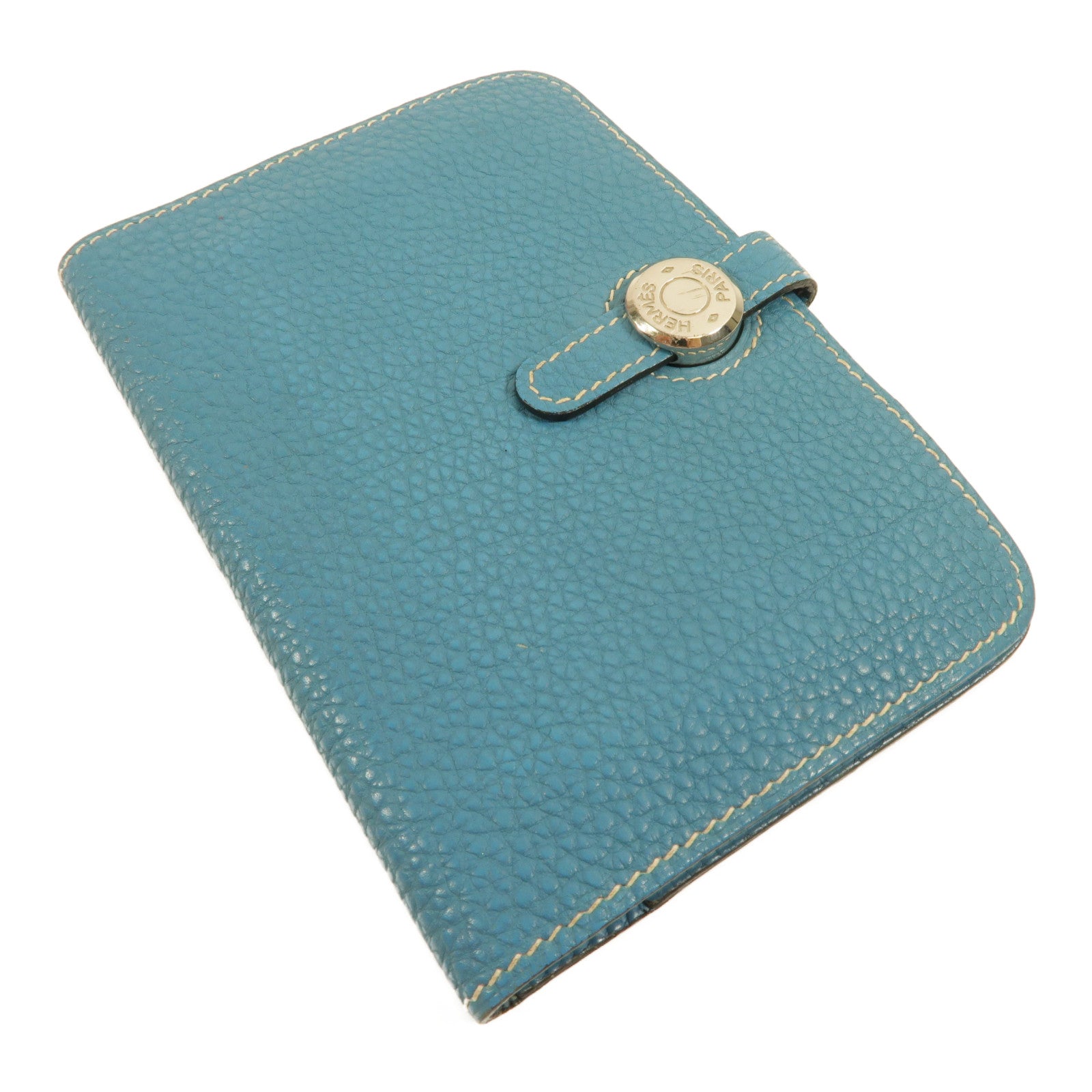 HERMES Togo皮革Dogon Compact錢包Bleu Jeans