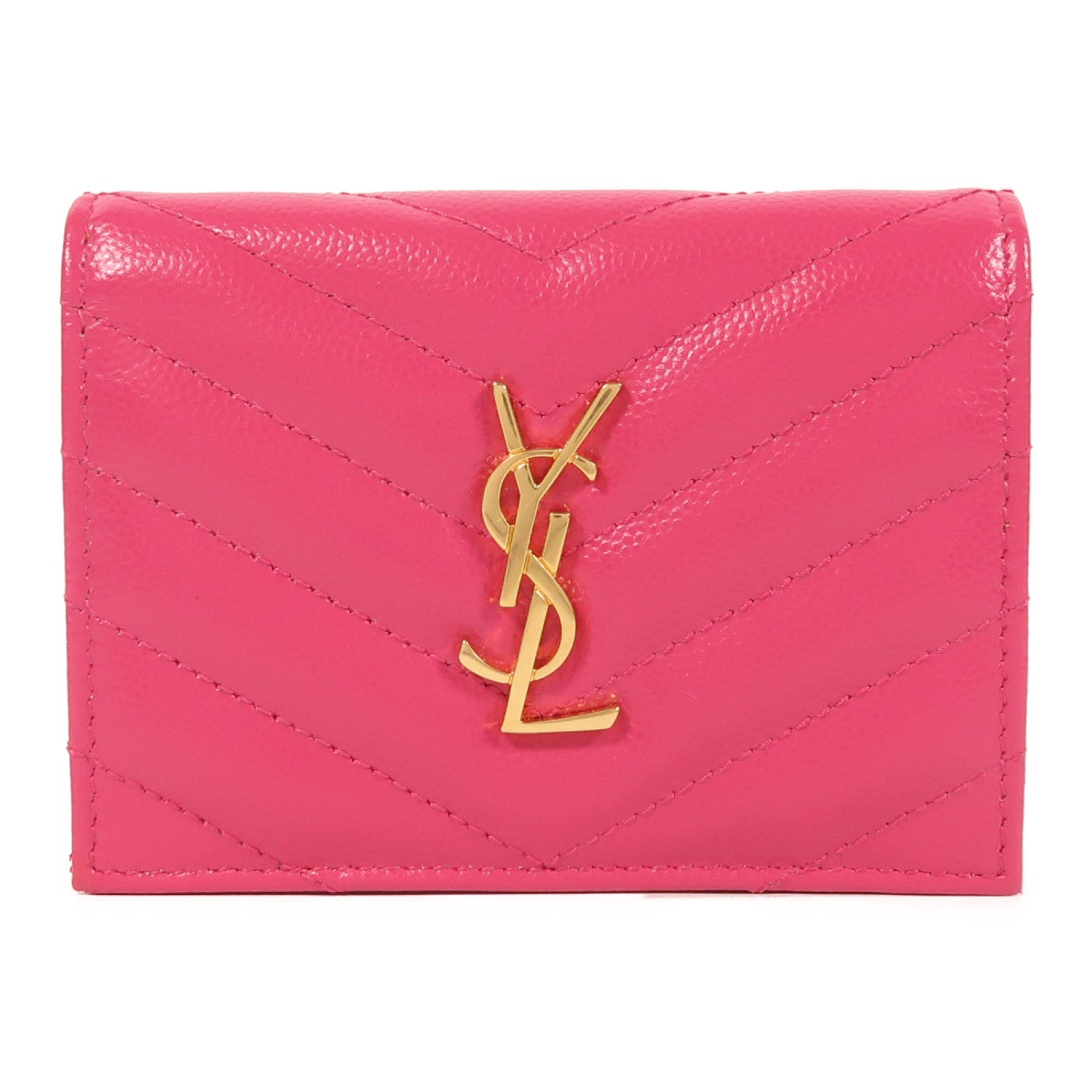 SAINT LAURENT 牛皮皮革Wallet金扣錢包粉紅色