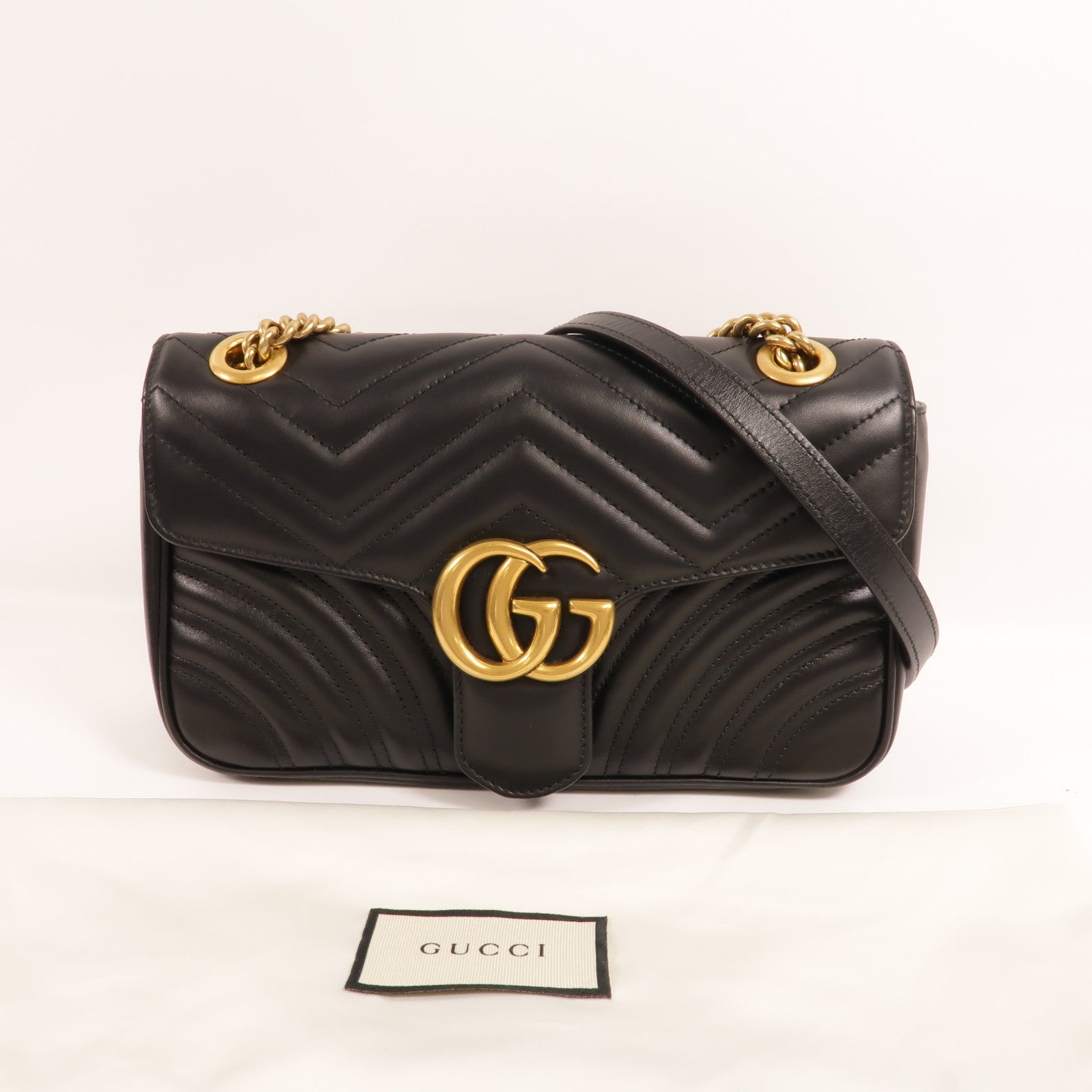 GUCCI 牛皮皮革GG Marmont金扣鏈帶肩背袋