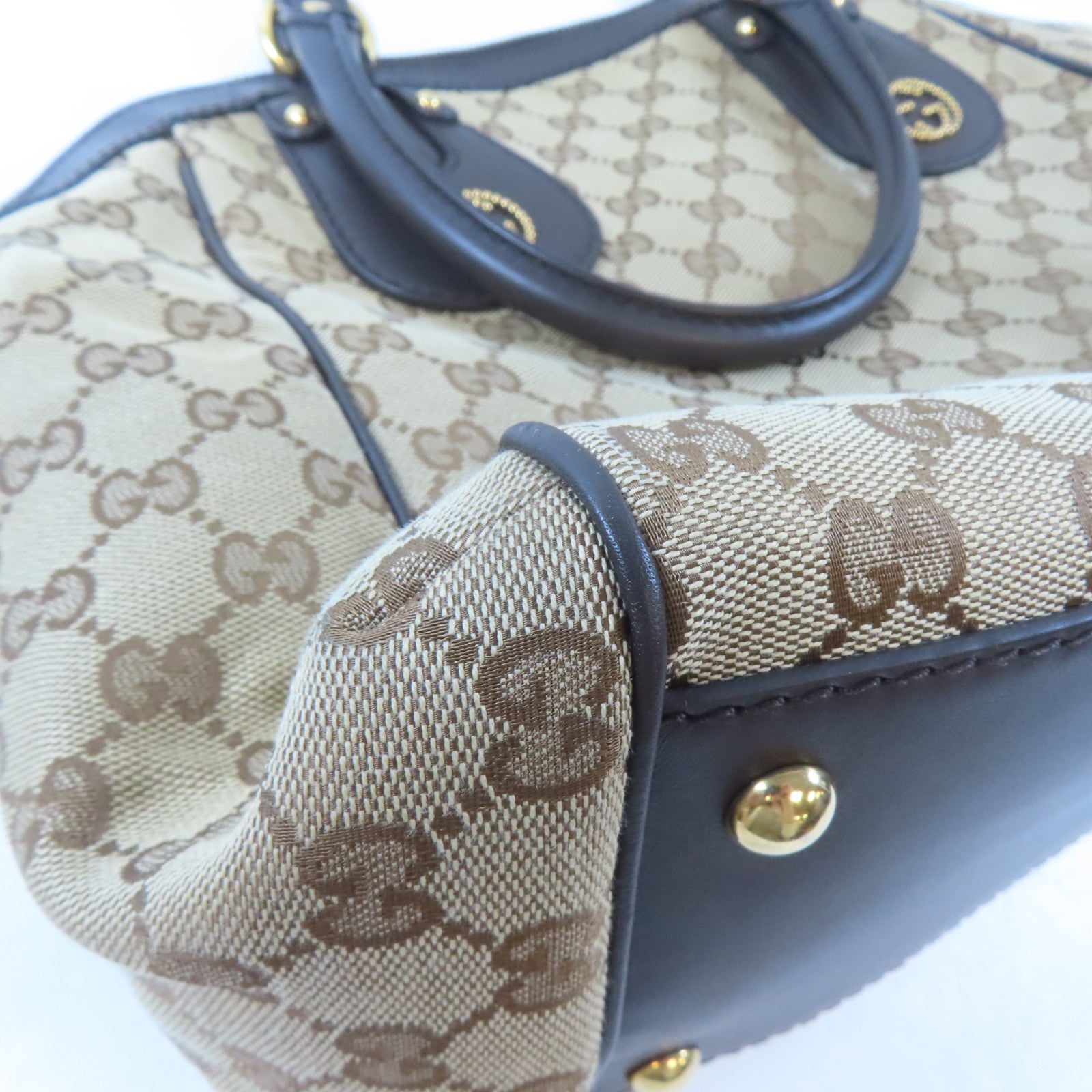GUCCI 帆布Scarlett金扣手挽肩背兩用袋啡色