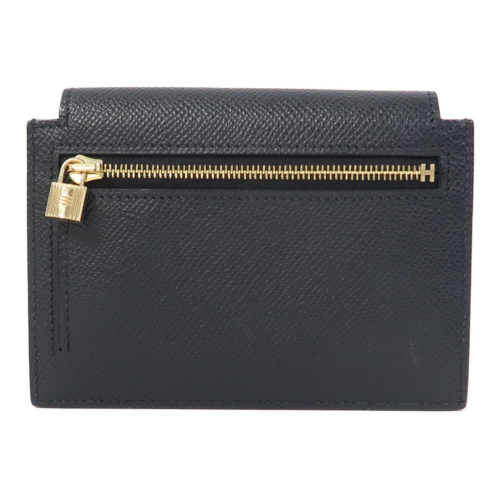 HERMES Epsom皮革Kelly Pocket金扣錢包Noir/黑色