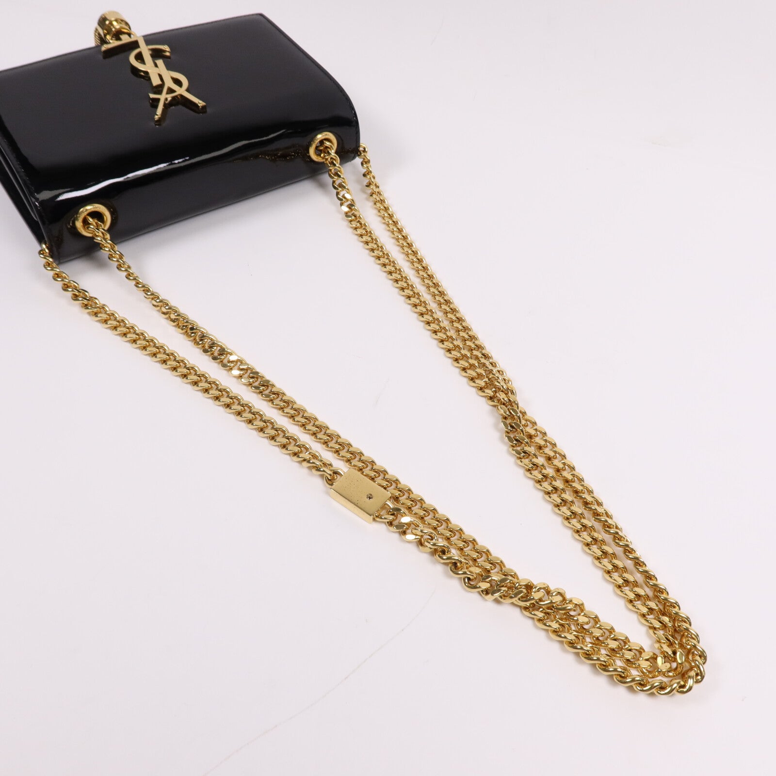 YVES SAINT LAURENT 漆皮皮革Kate Small金扣鏈帶肩背袋