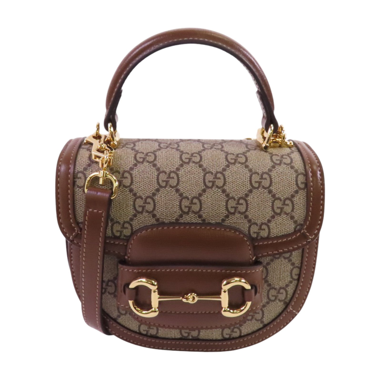 GUCCI 塗層帆布Horsebit 1955 Mini Top Handle金扣手挽肩背兩用袋