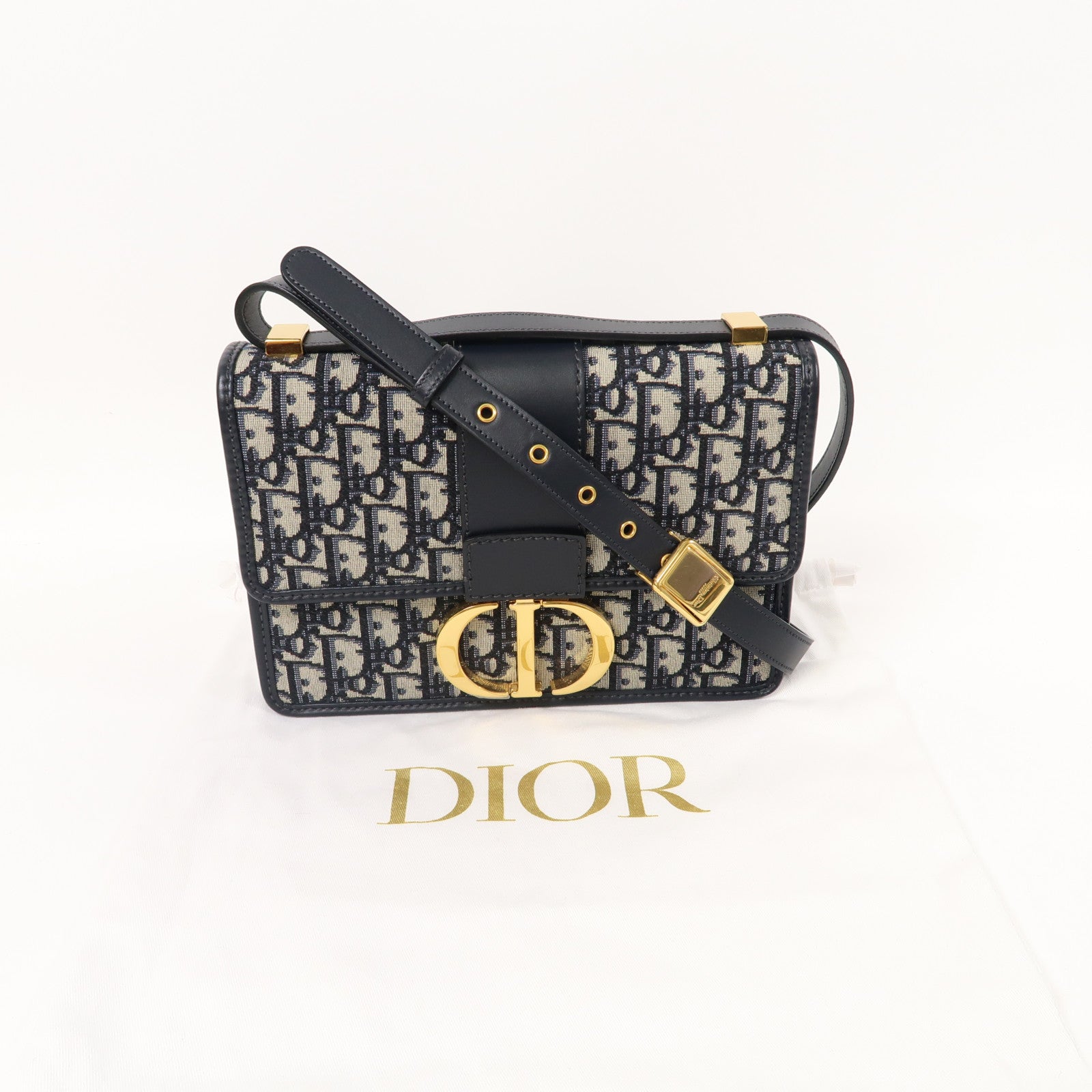 Dior 帆布/牛皮皮革30 Montaigne金扣肩背袋藍色