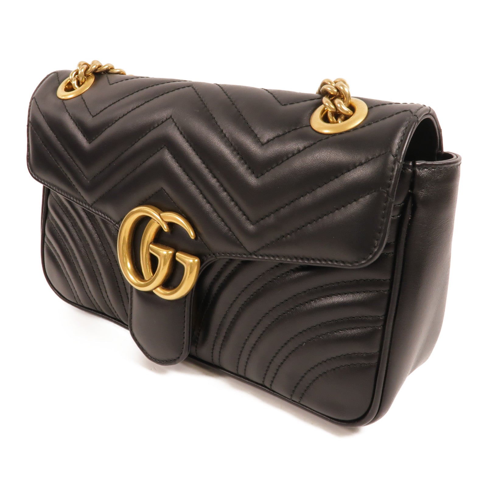 GUCCI 牛皮皮革GG Marmont金扣鏈帶肩背袋