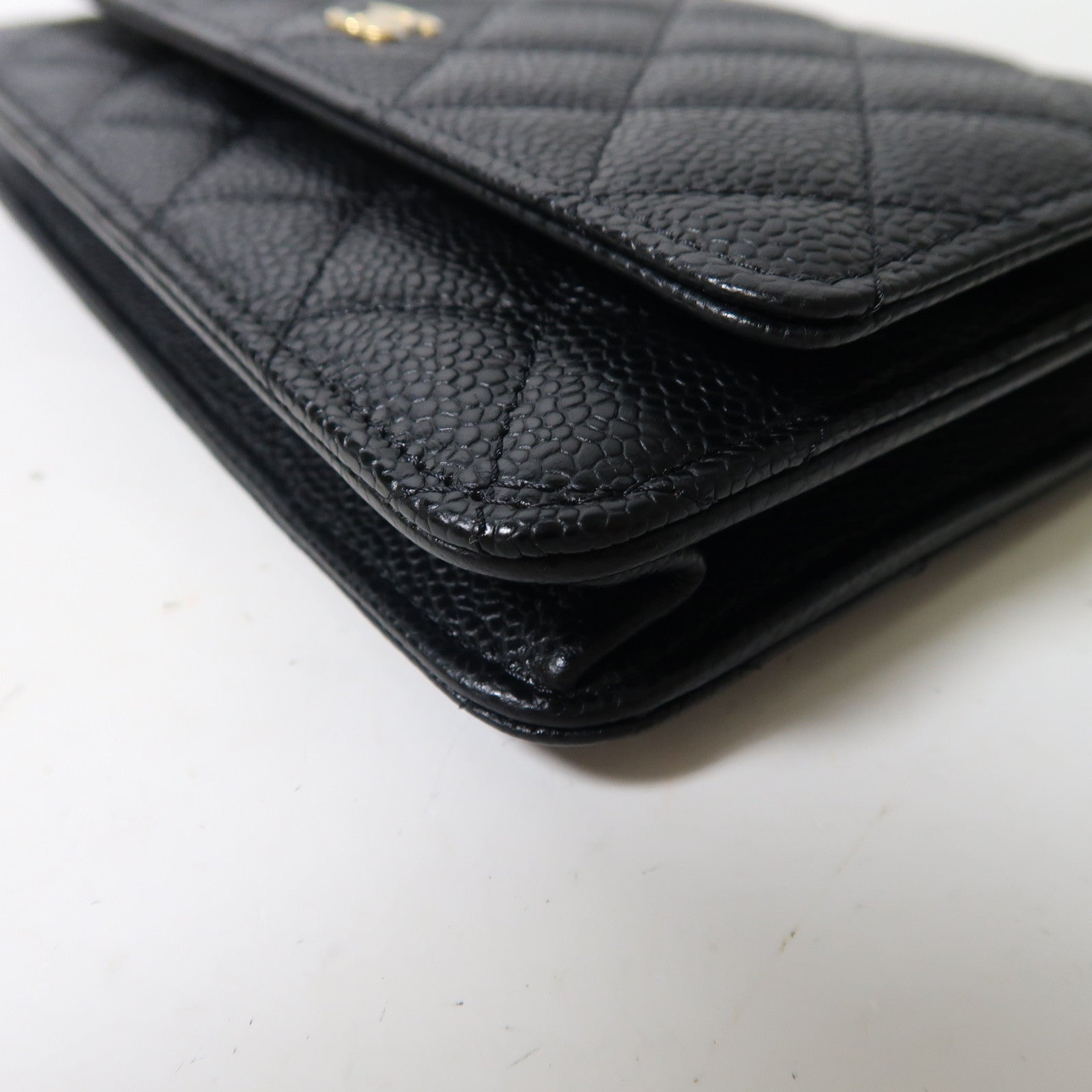 CHANEL 菱格Caviar皮革Wallet On Chain金扣鏈帶肩背袋黑色
