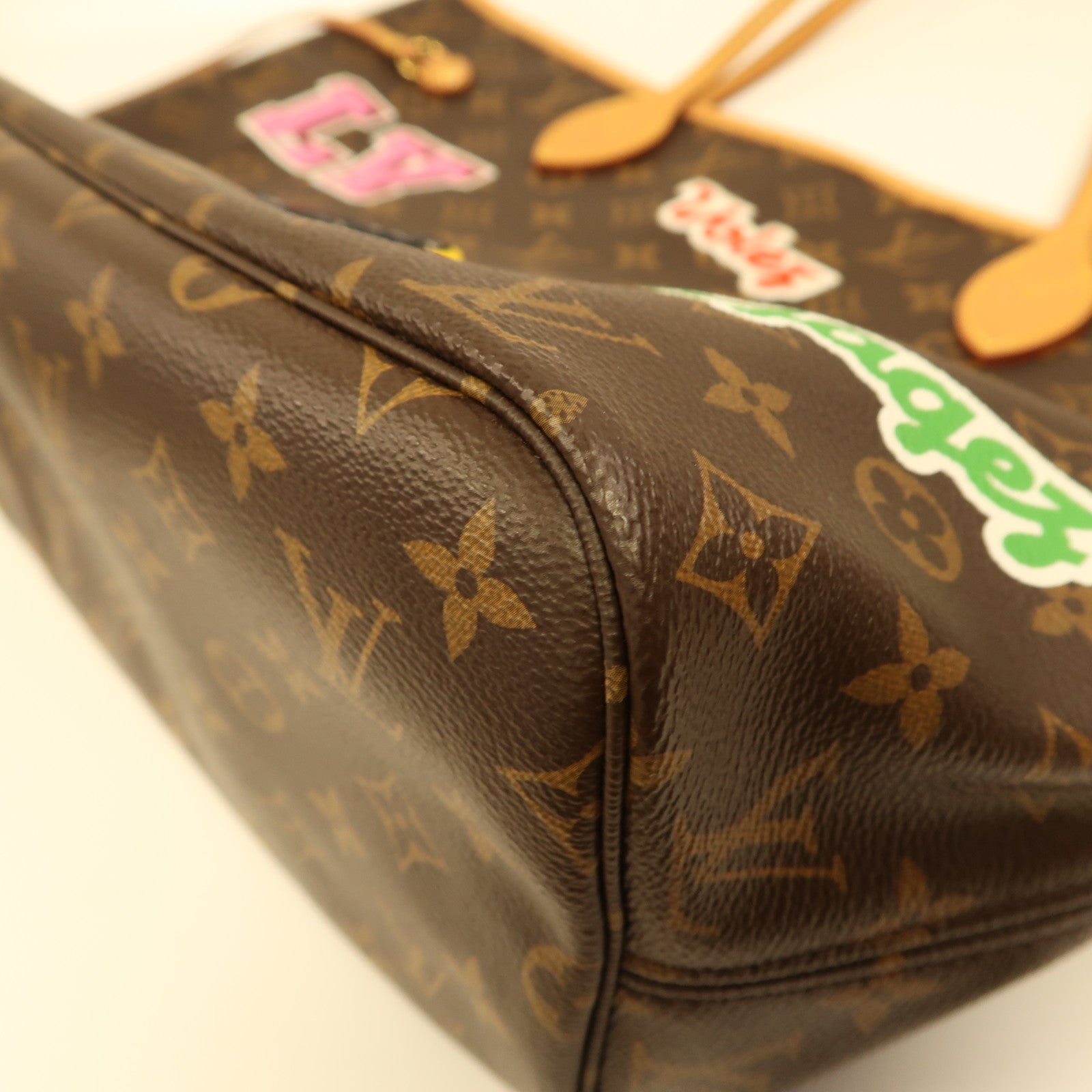 LOUIS VUITTON Monogram Neverfull MM Patches金扣肩背袋啡色