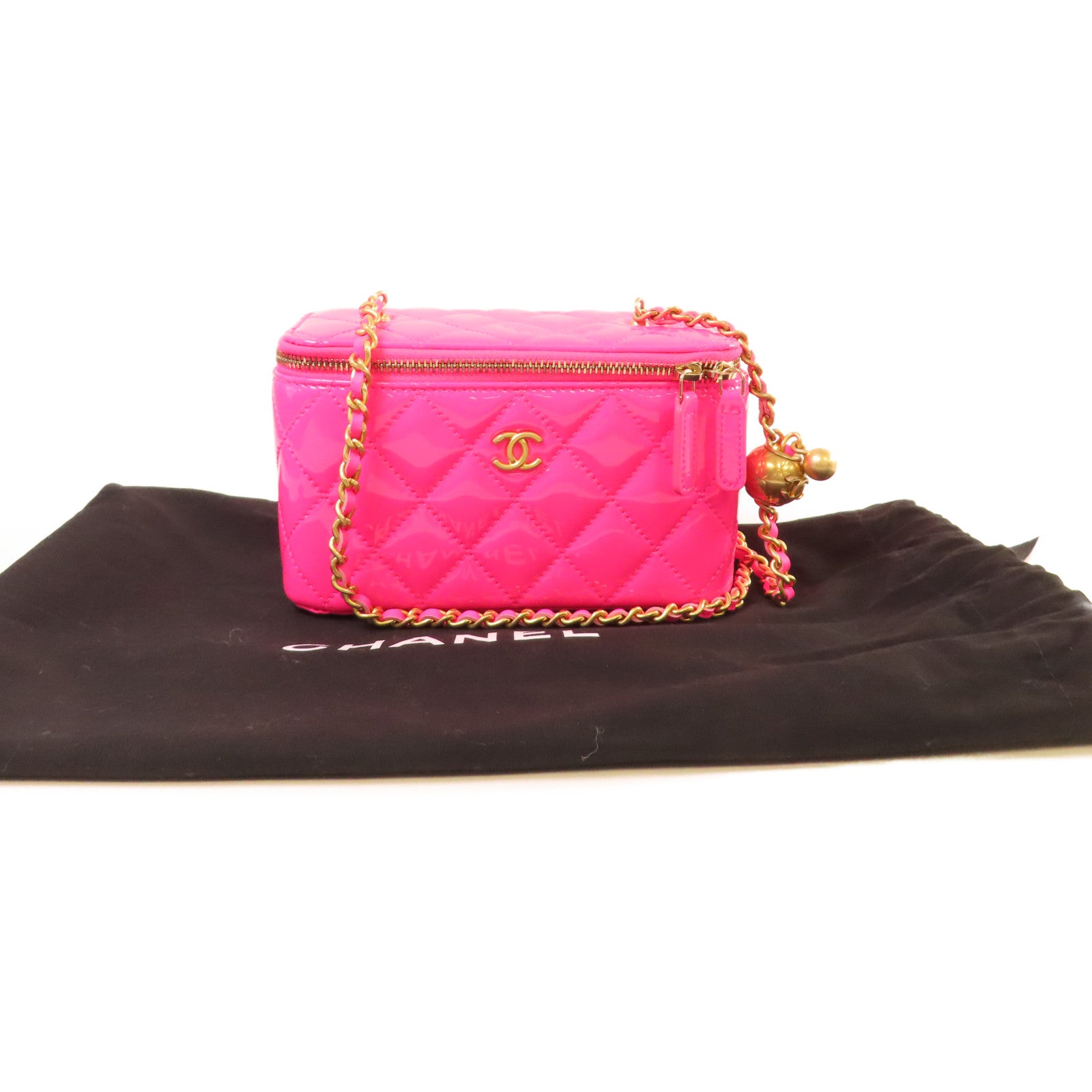CHANEL 【激減優惠】菱格漆皮皮革Chain Shoulder Bag金扣鏈帶肩背袋粉紅色