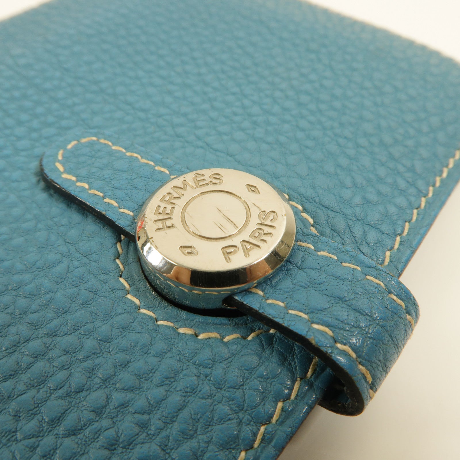 HERMES Togo皮革Dogon Compact錢包Bleu Jeans