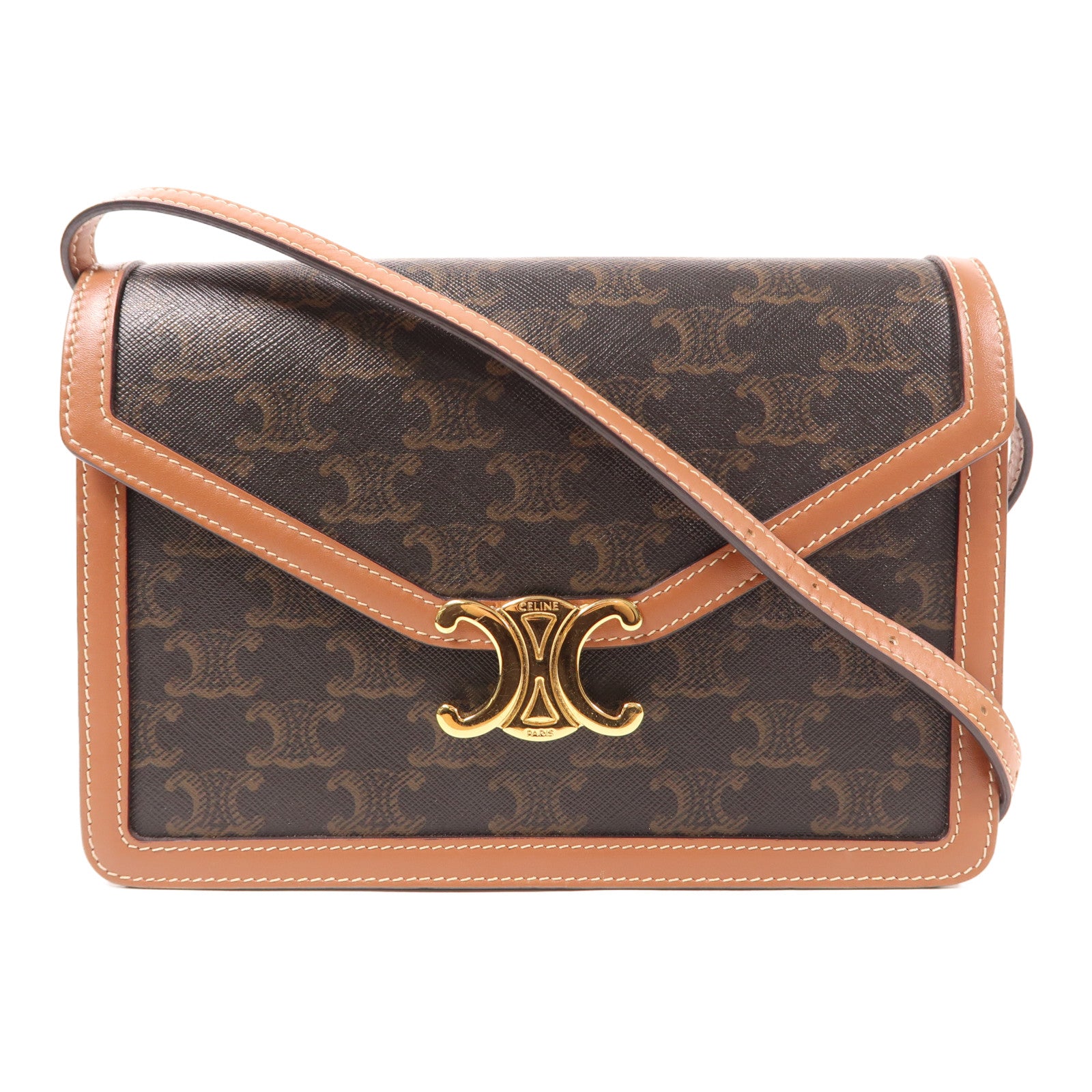 CELINE 塗層帆布/皮革Shoulder Bag金扣肩背袋